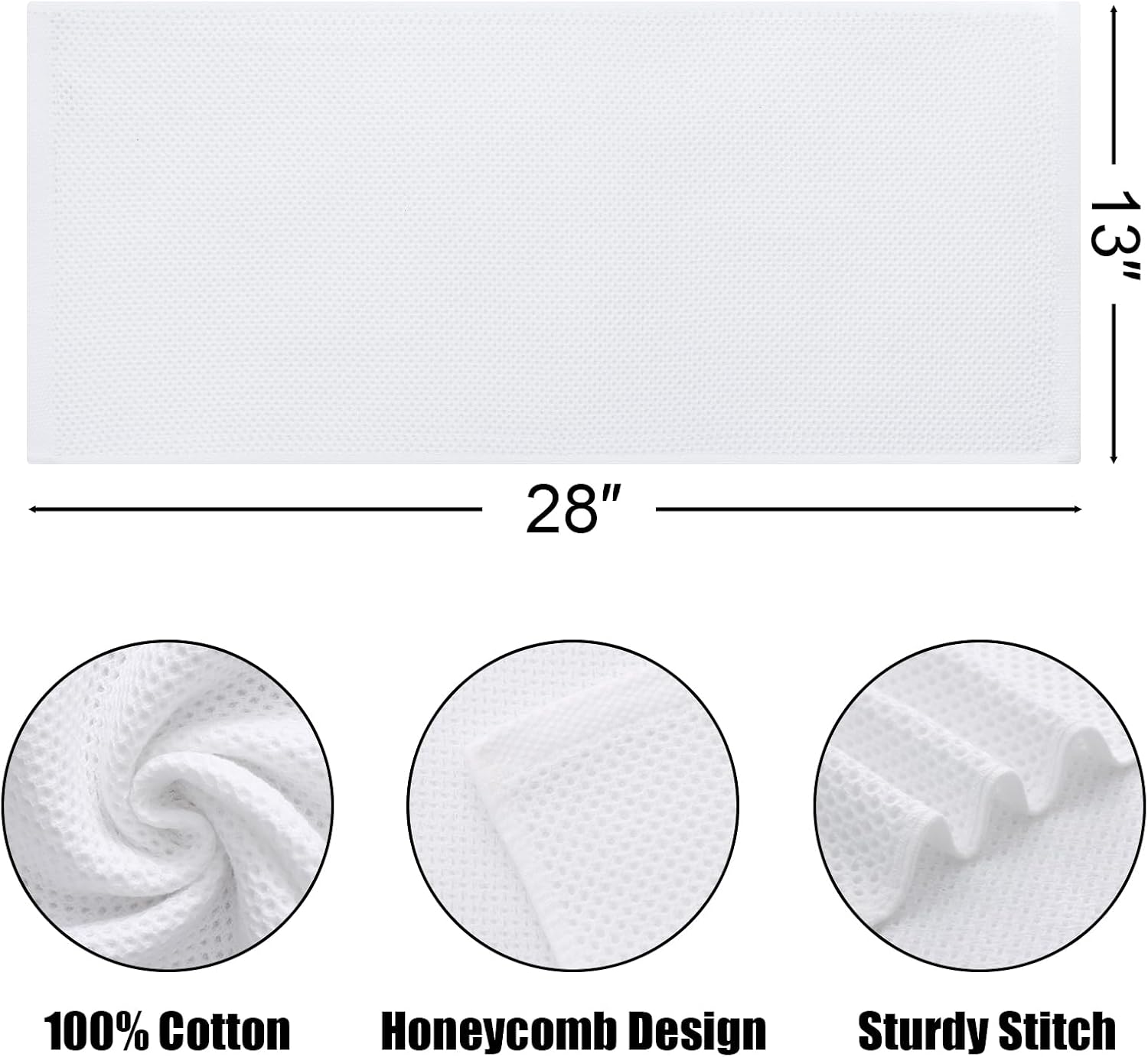 Kitinjoy 100% Cotton Waffle 8-Pack Kitchen Towels, 13" x 28", White | Super Soft, Ultra-Absorbent, Fast Drying