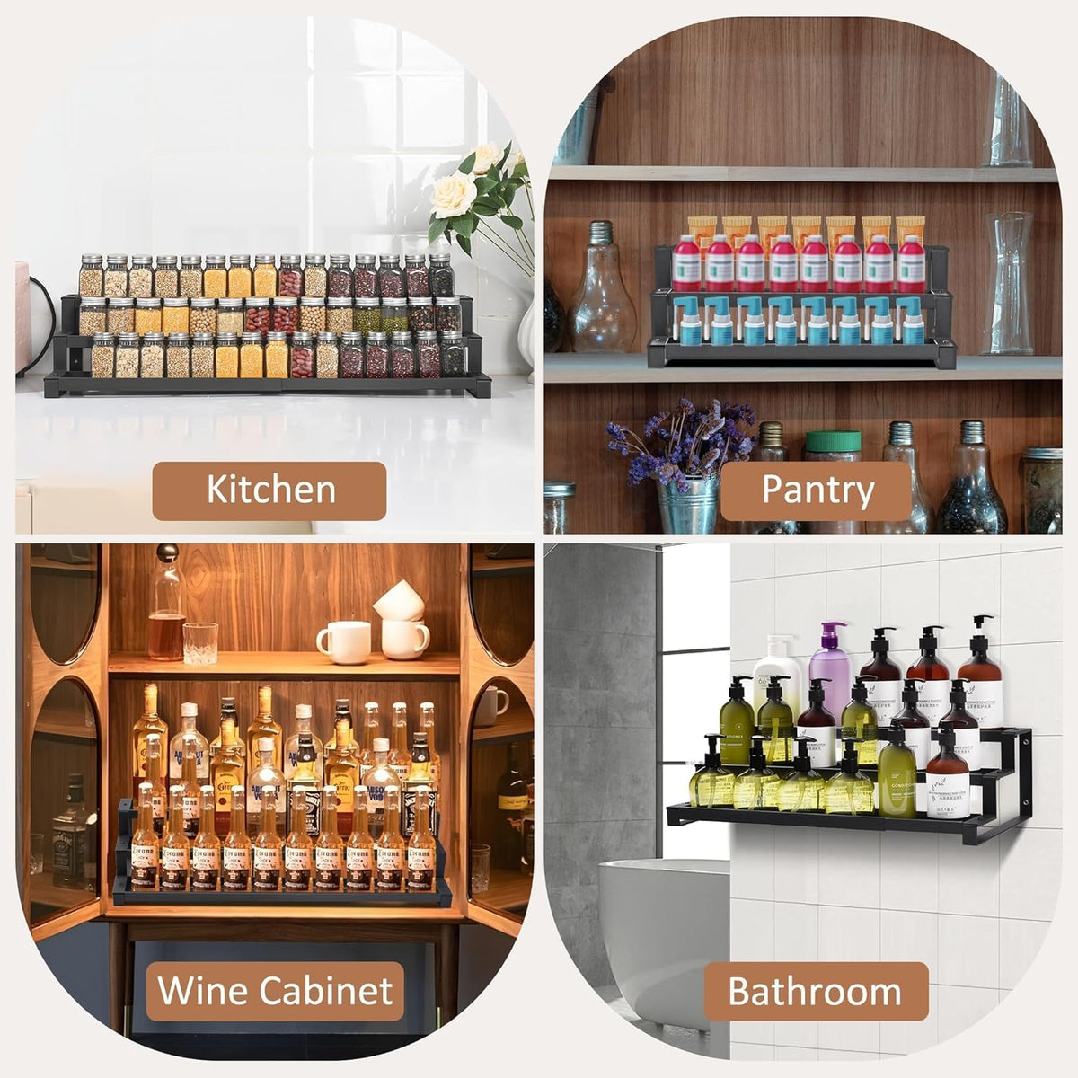 GOENDR Expandable Spice Rack Organizer for Cabinet, 3 Tier Metal Spice Organization,16"-29.5" Wide Adjustable Seasoning