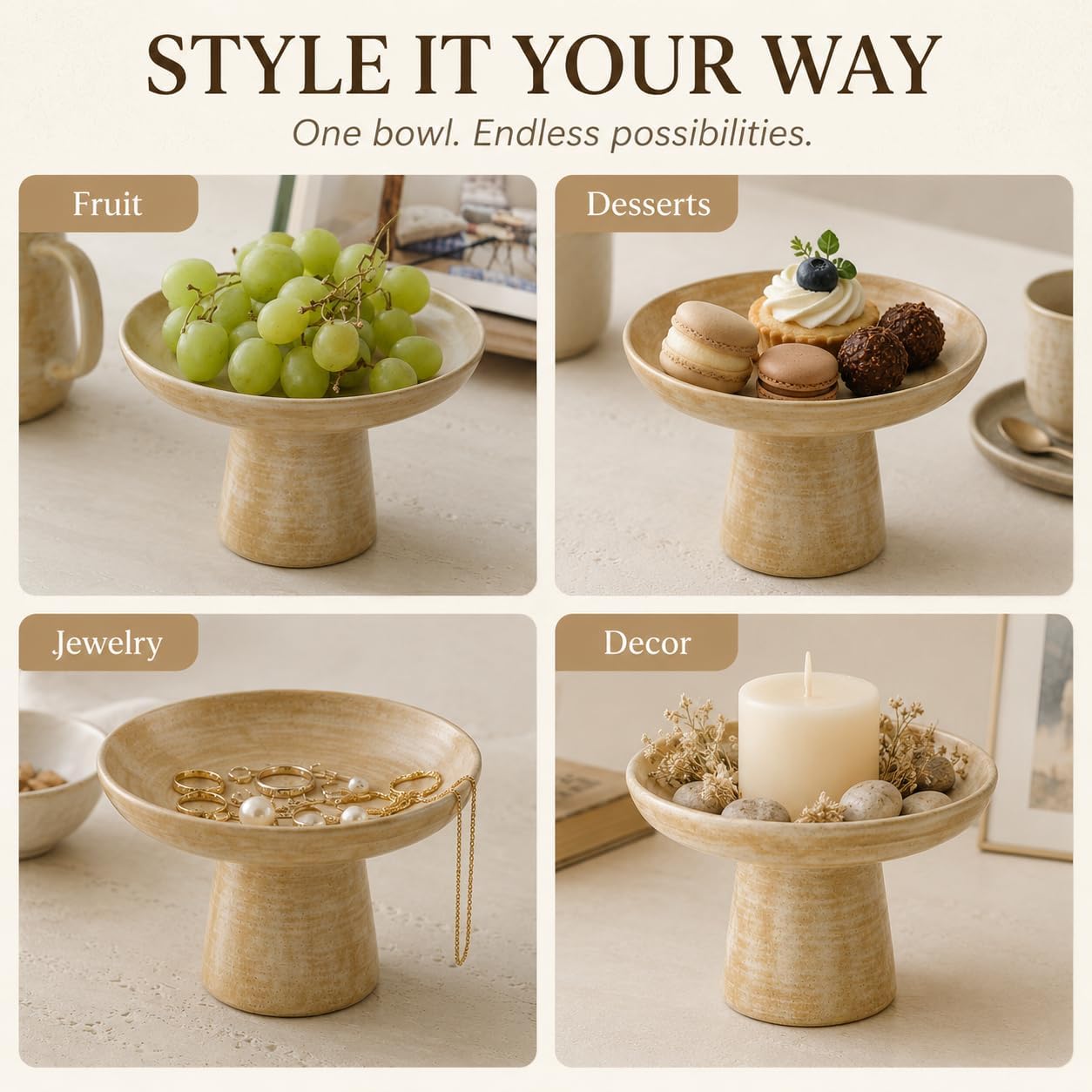 Ceramic Pedestal Bowl / Small Decorative Bowl