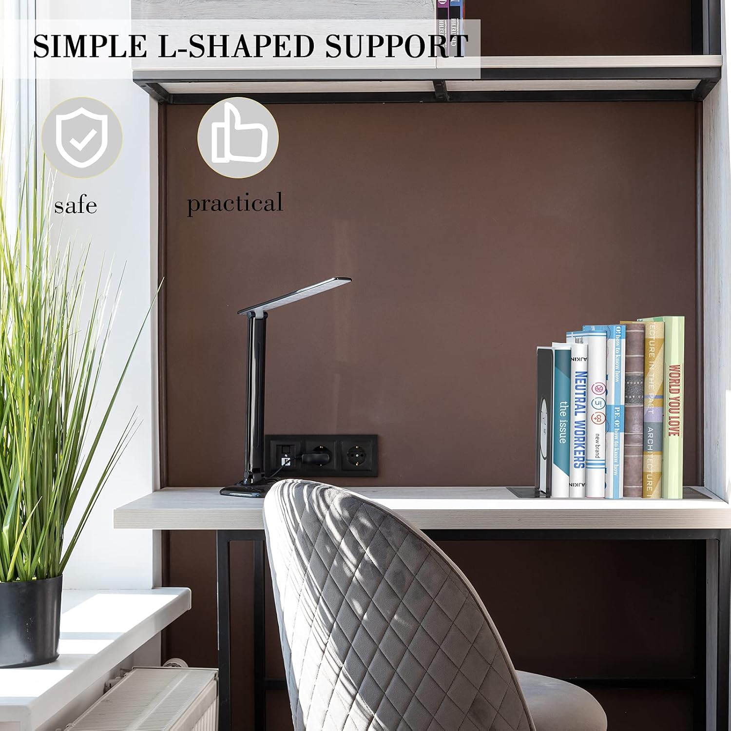 Book End Supports Heavy Duty Metal Bookend Support / Black / 2 Pairs/ / Set of 4