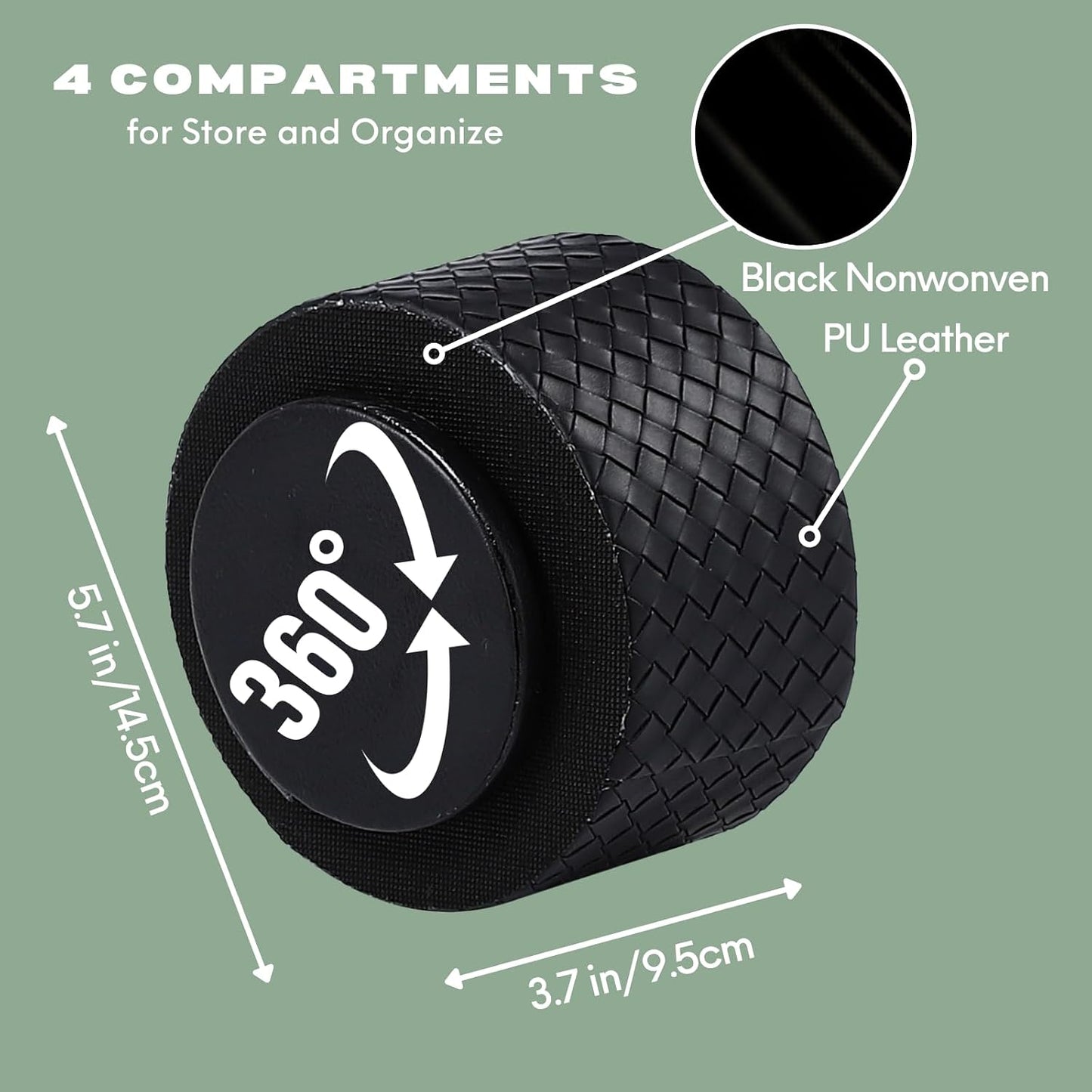 PU Leather 360 Degree Rotating Remote Control Holder / Black Small Grid