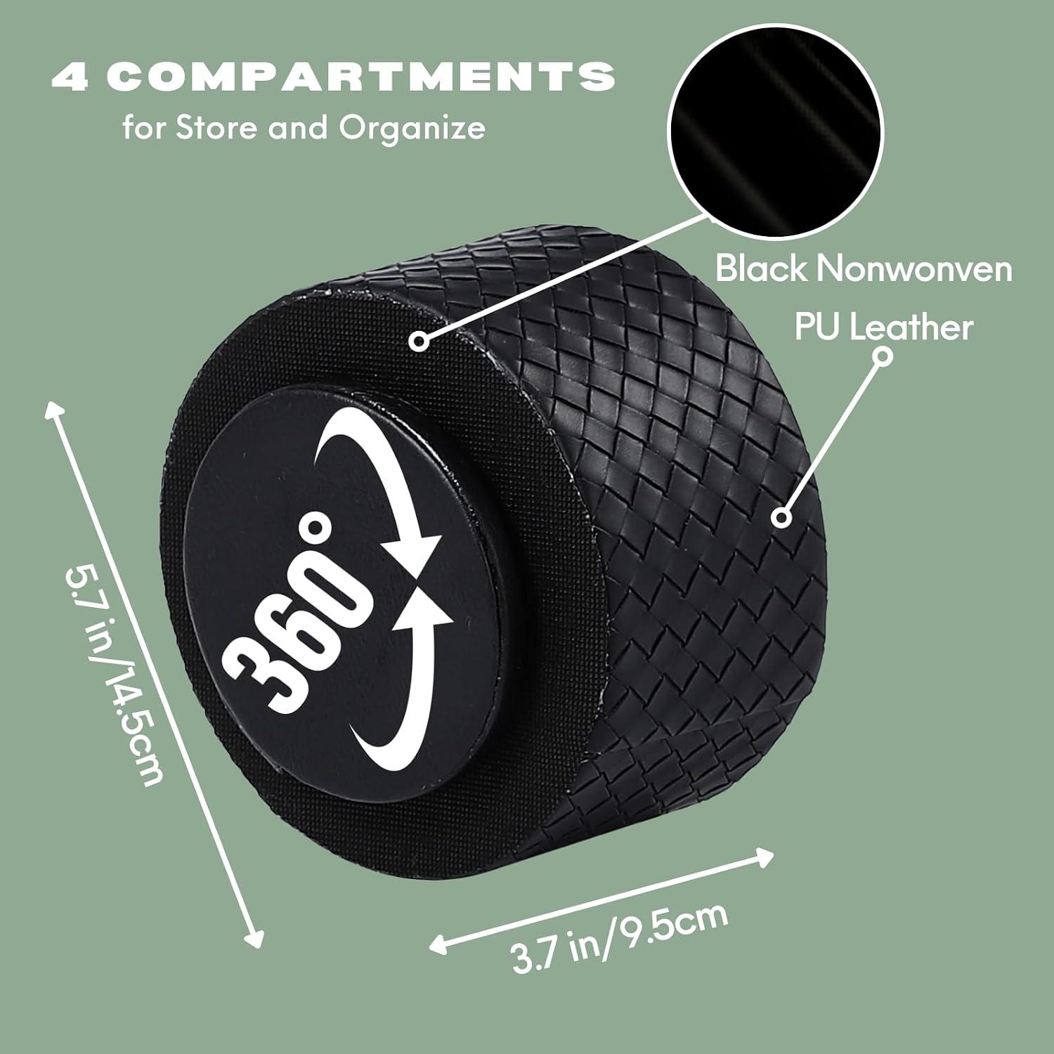 PU Leather 360 Degree Rotating Remote Control Holder / Black Small Grid