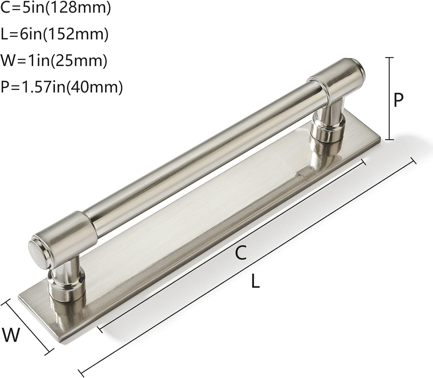 5 Pack 5 inch (128 mm) Center to Center Brushed Satin Nickel Cabinet Pull Backplate with Base Plate Zinc Solid Kitchen