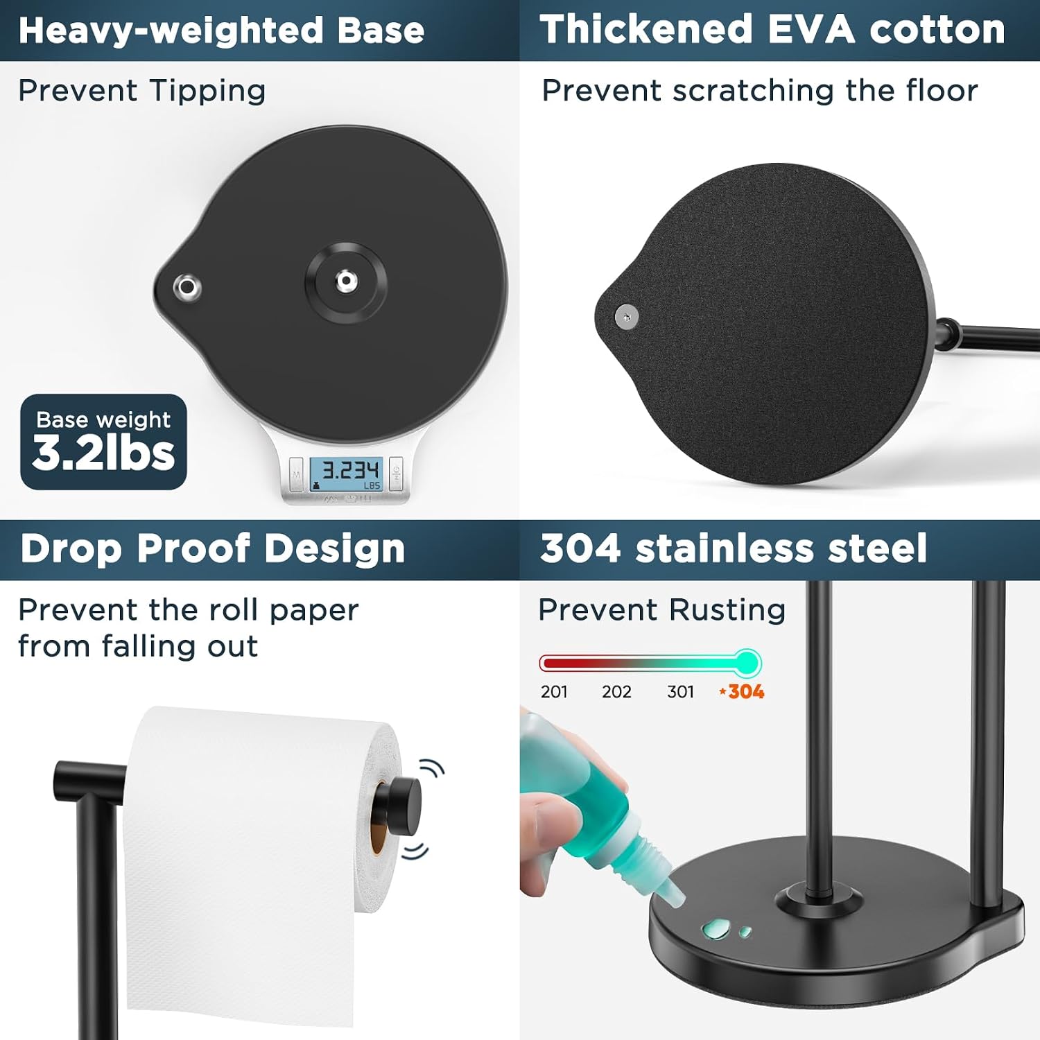 theaoo Heavy-Duty Toilet Paper Holder Stand, Bathroom Storage, Black | Freestanding Toilet Tissue Paper Roll Holder