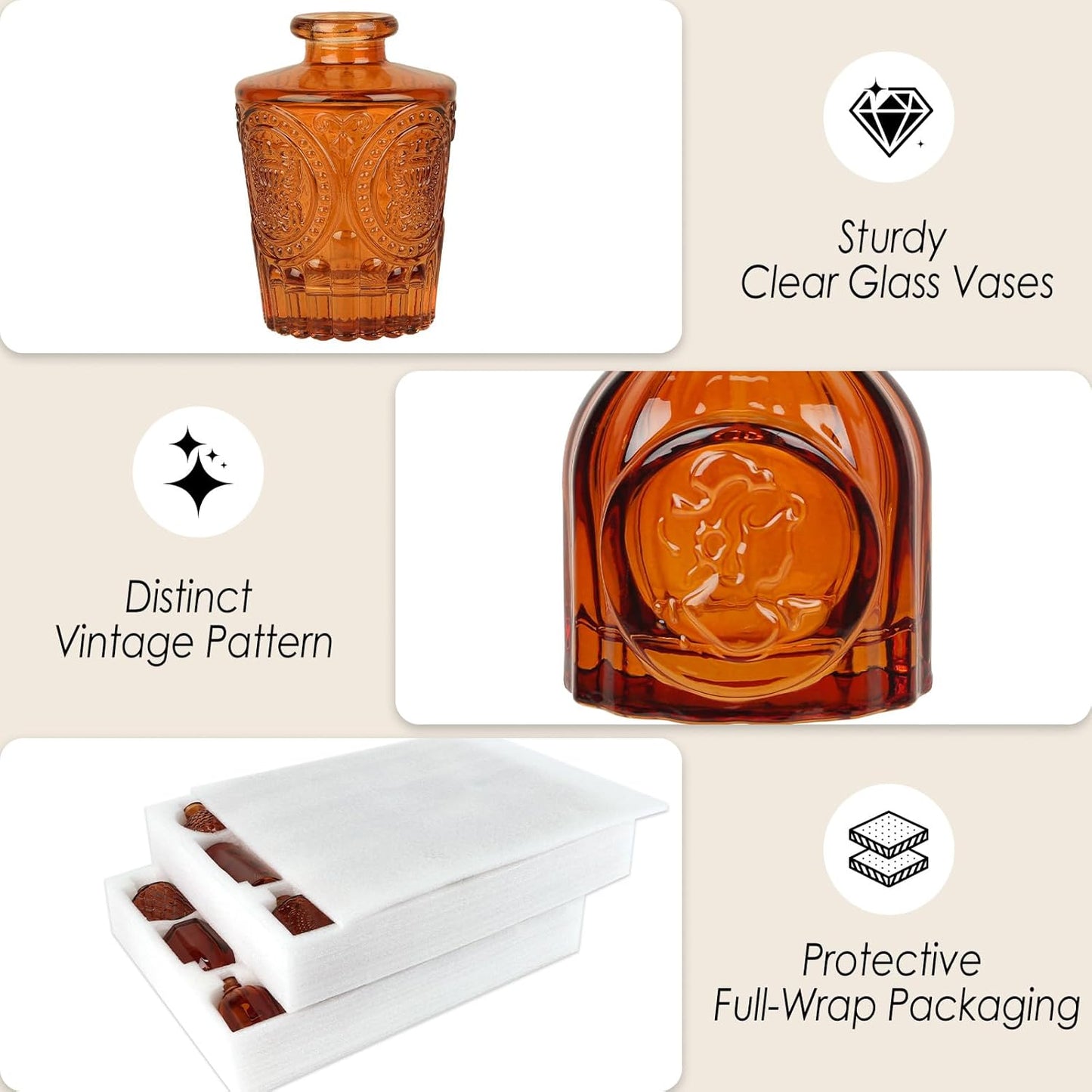 Brown Glass Bud Vases / Amber Brown / Set of 36