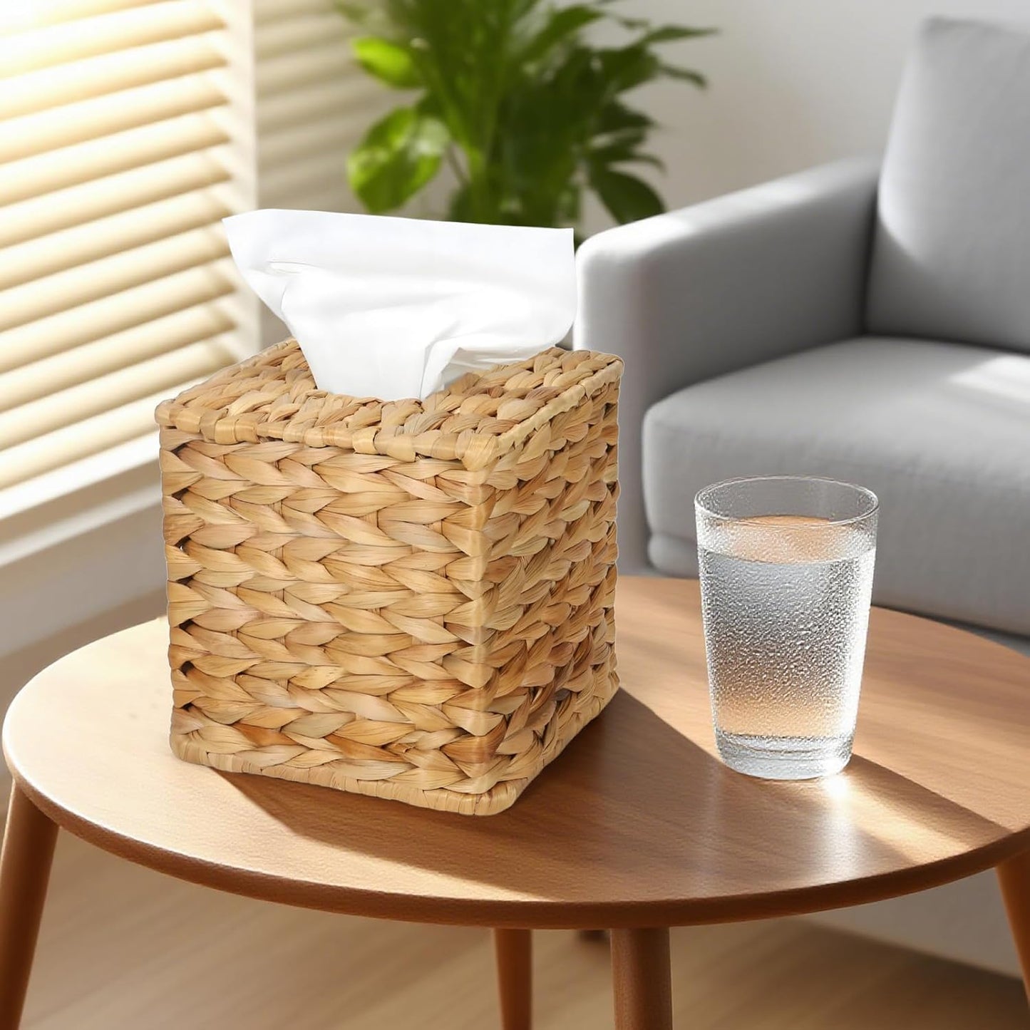 Water Hyacinth Square Tissue Box Cover / 5.8 " Square / Natural