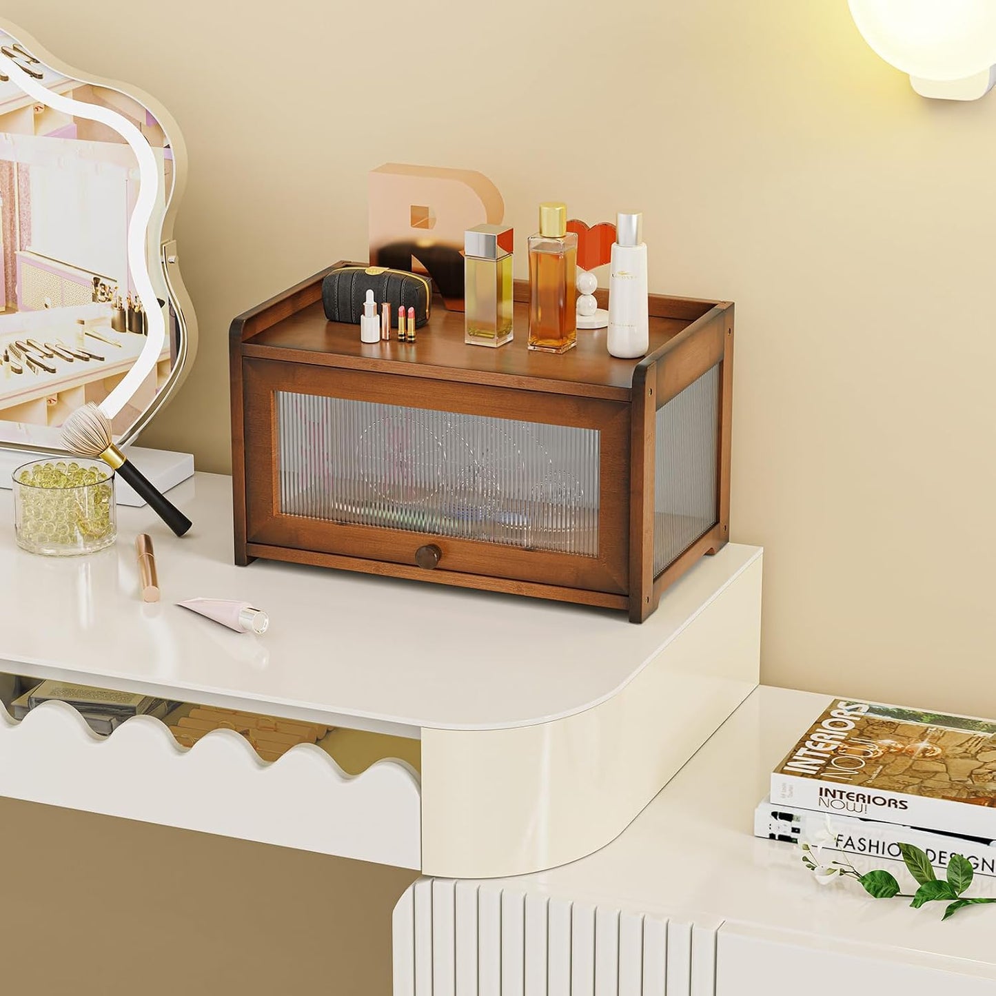 BAMBANG Bamboo Bread Box for Kitchen Countertop, Extra Large Farmhouse Bread Box with 4-Side Clear Panels, Wooden Bread