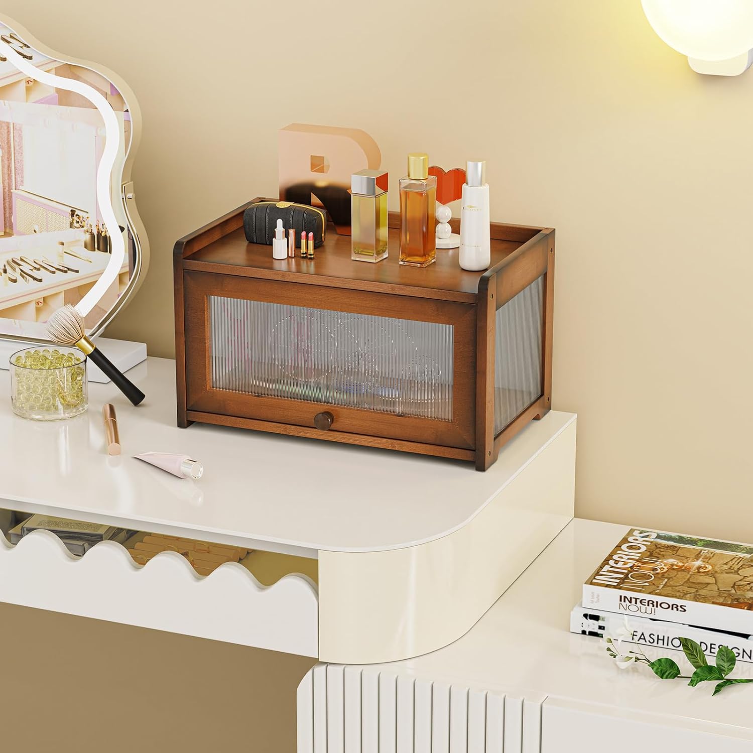 BAMBANG Bamboo Bread Box for Kitchen Countertop, Extra Large Farmhouse Bread Box with 4-Side Clear Panels, Wooden Bread