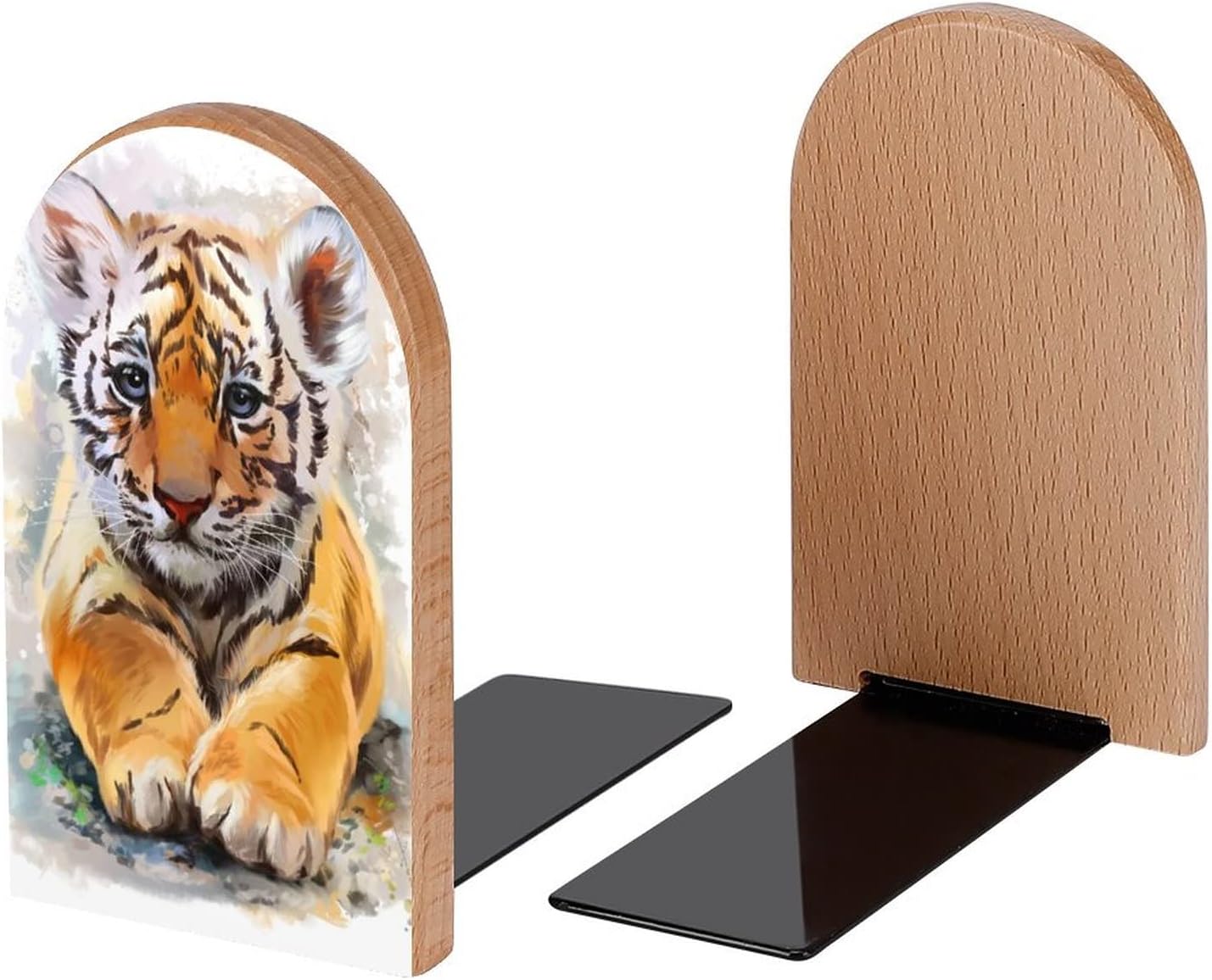 Book Ends Decorative Wood Bookends / Little Tiger Cub / 5 x 3.1