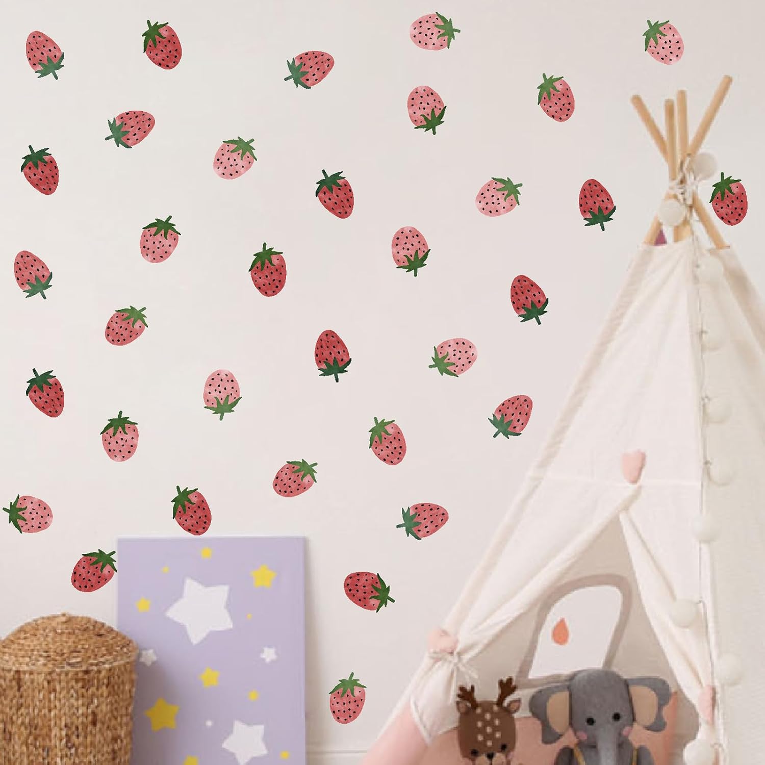 Wall Decal Vintage Retro Fruit Wall Stickers Boho Nursery Decals / Strawberry
