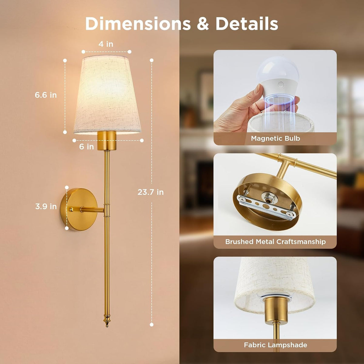 Brightown Battery Operated Wall Sconces Set of Two,Linen Sconces Wall Decor | RGBWW Rechargeable Wall Lights with