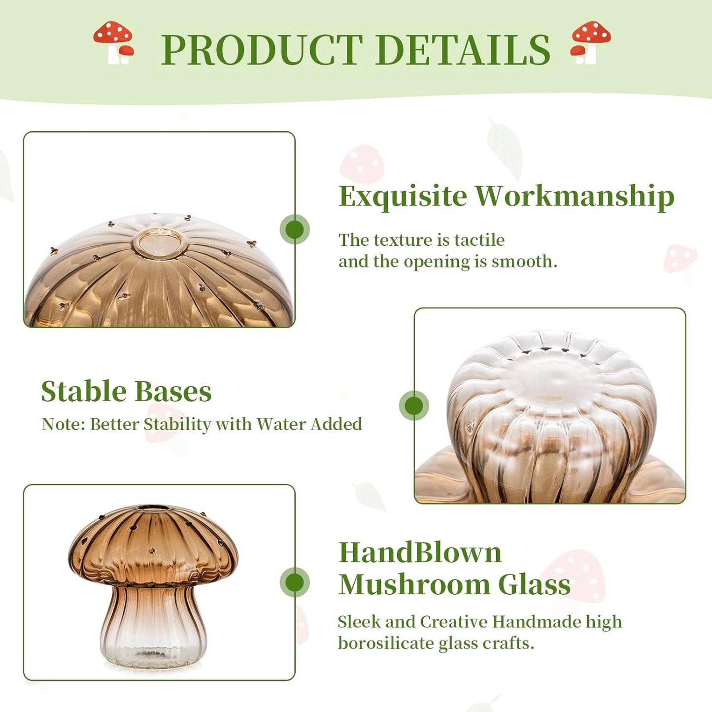 Glass Mushroom Vase / Amber / Set of 5