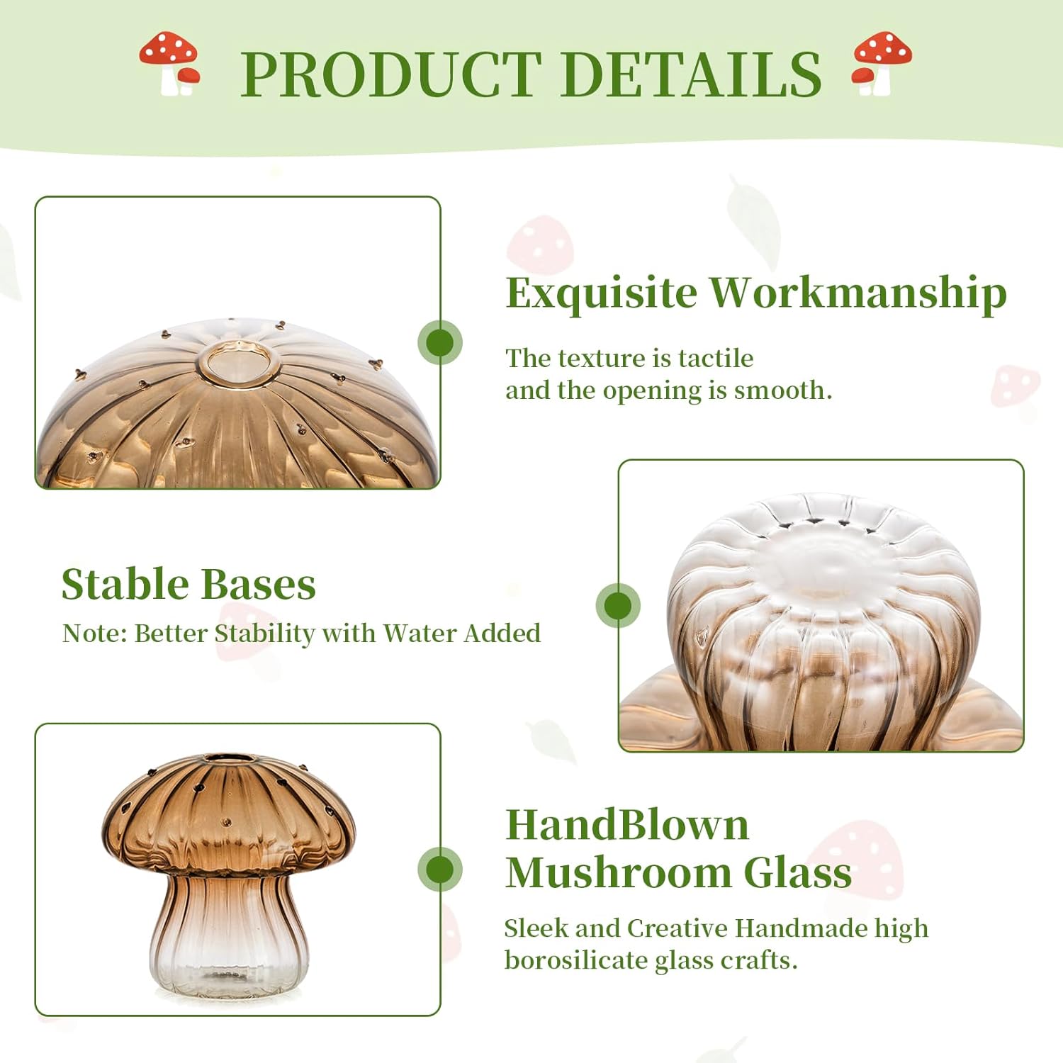 Glass Mushroom Vase / Amber / Set of 5