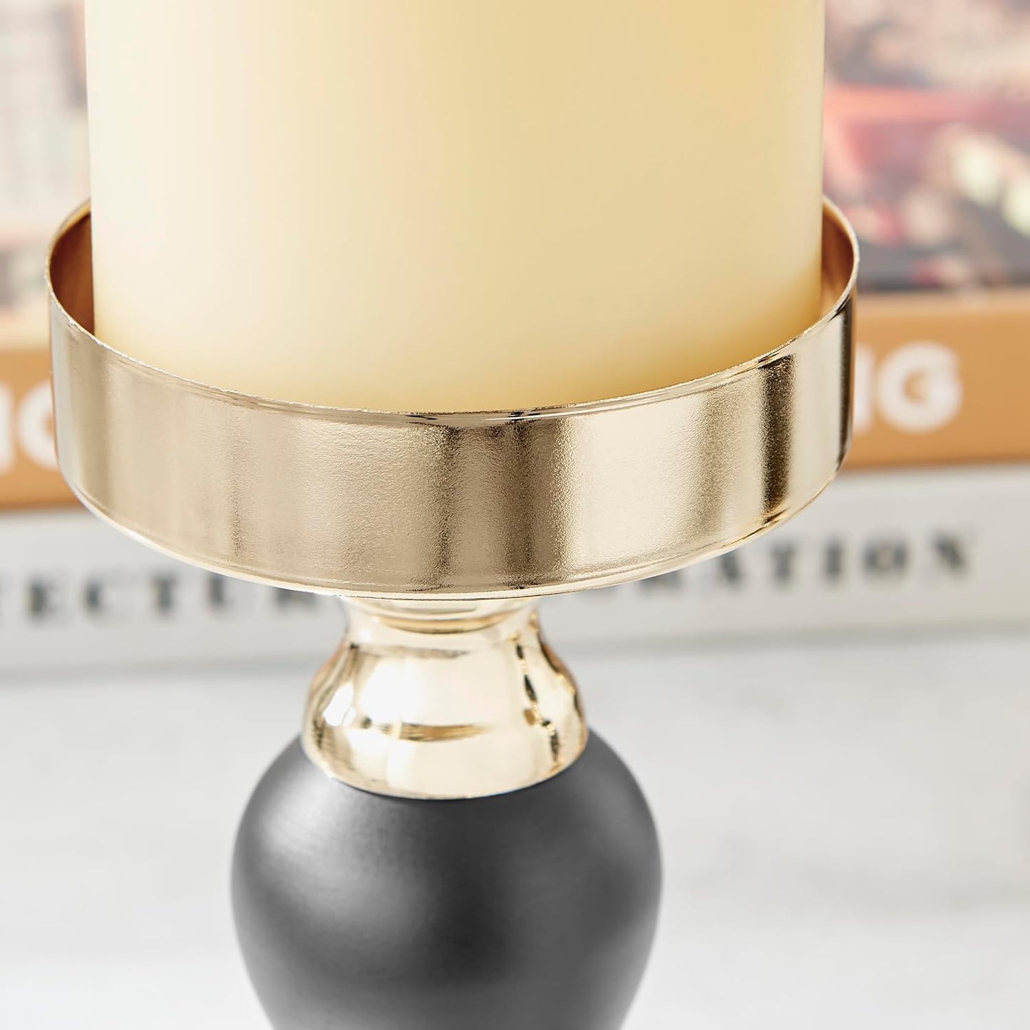Danya B. Talia Black and Gold Candlestick Taper Candle Holders - Set of 3