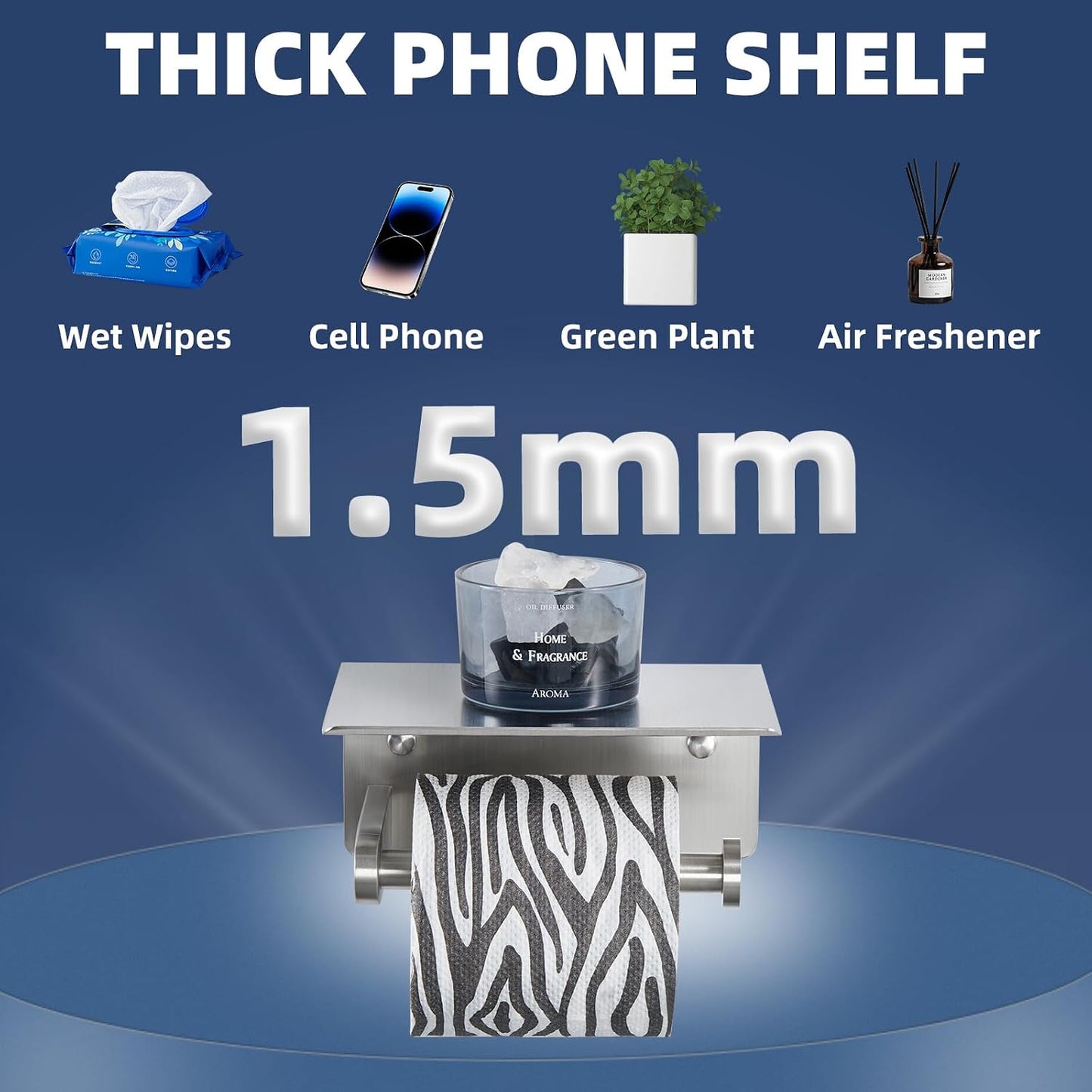 APLusee Toiler Paper Holder with Phone Shelf, Brushed Nickel, Wall Mounted | 304 Stainless Steel, Rust-resistant Tissue