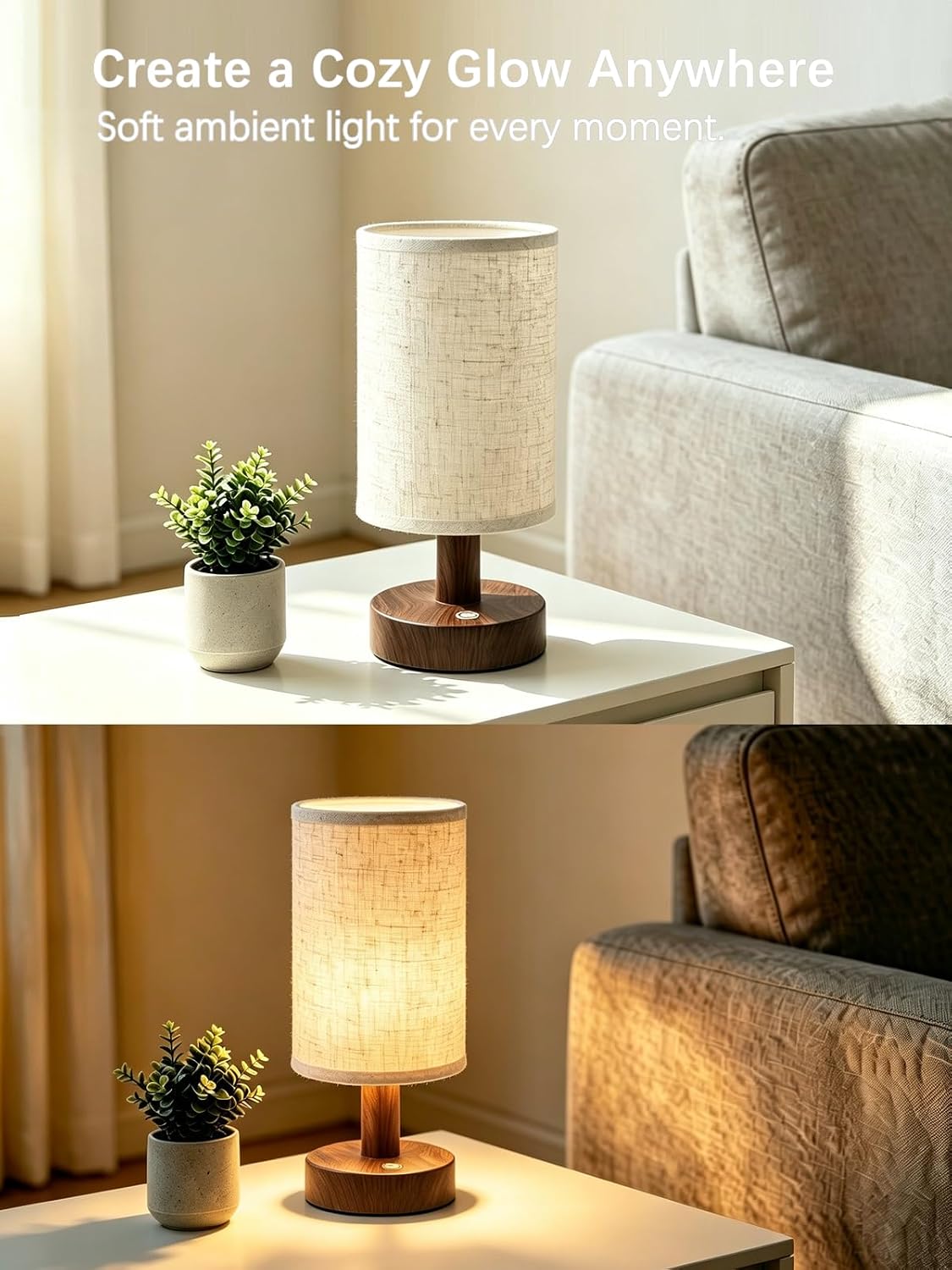 CHLORANTHUS 2 Pack Rechargeable Cordless Table Lamp – 4000mAh Battery Bedside Lamp, Mini Touch Control Dimmable LED