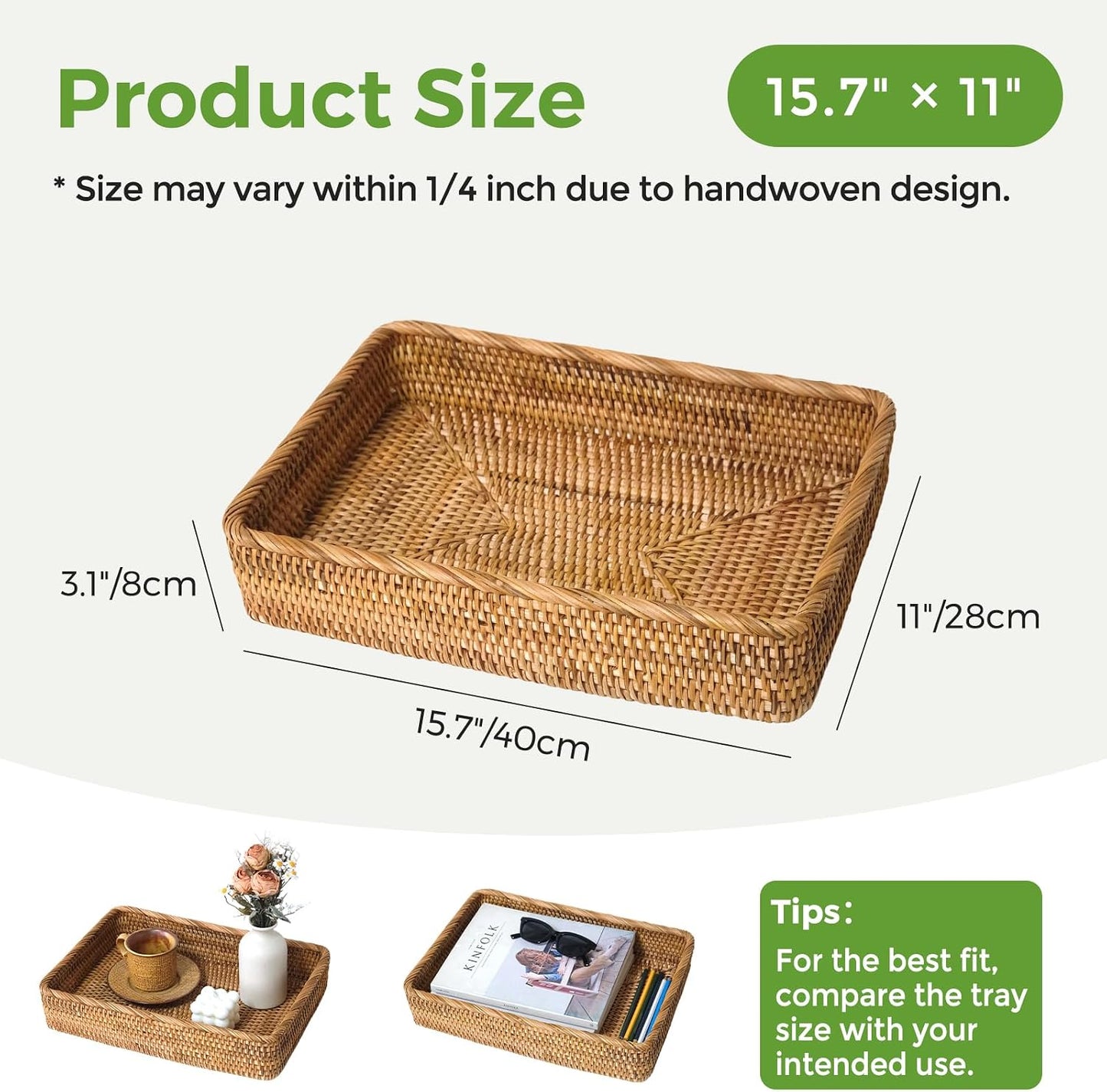 Wicker Storage Tray / 15.7 x 11 / L