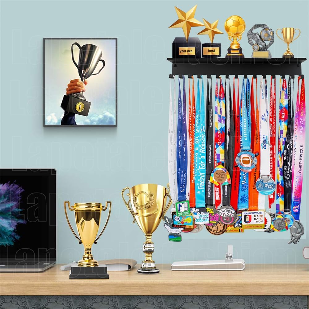 Non-Slip Trophy Shelf,Trophy and Medal Display Shelf, Medal Hanger Display For Wall with 16inchL,Shelves For Trophies