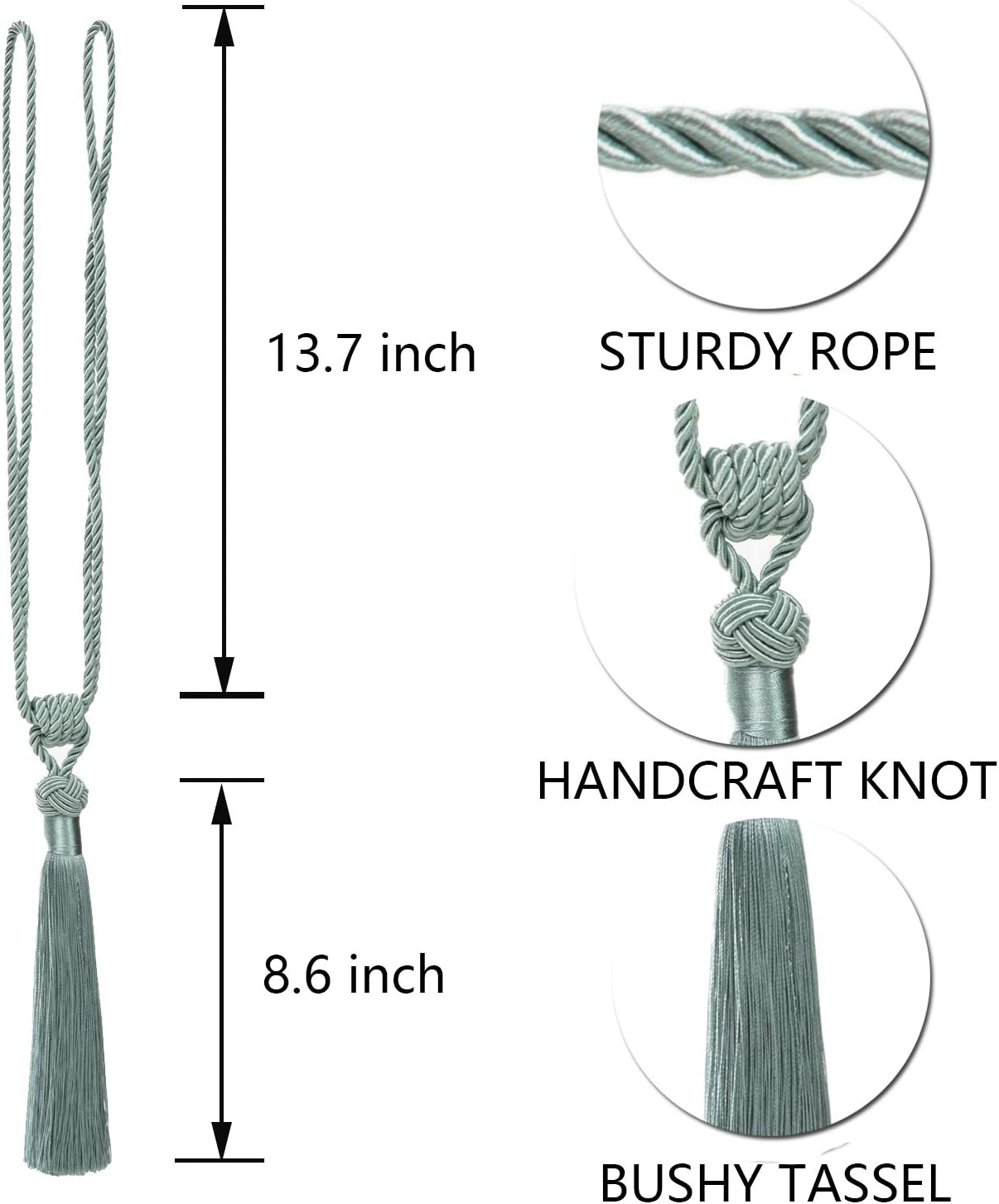BEL AVENIR 4 Pack Curtain Tiebacks Hand-Woven Tassels Holdbacks | Blue, Elegant, Home Decorative Tassels Ties for