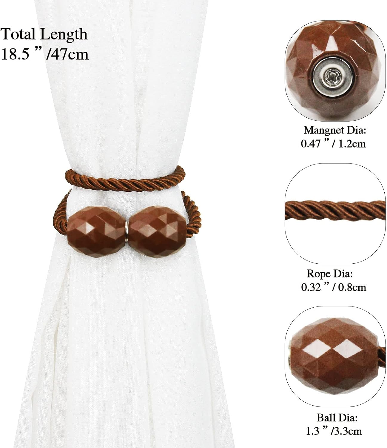 Strong Magnetic Curtain Tiebacks Coffee 6 Pack Decorative Tie Backs Outdoor Curtain Rope Tiebacks Elegant Curtain