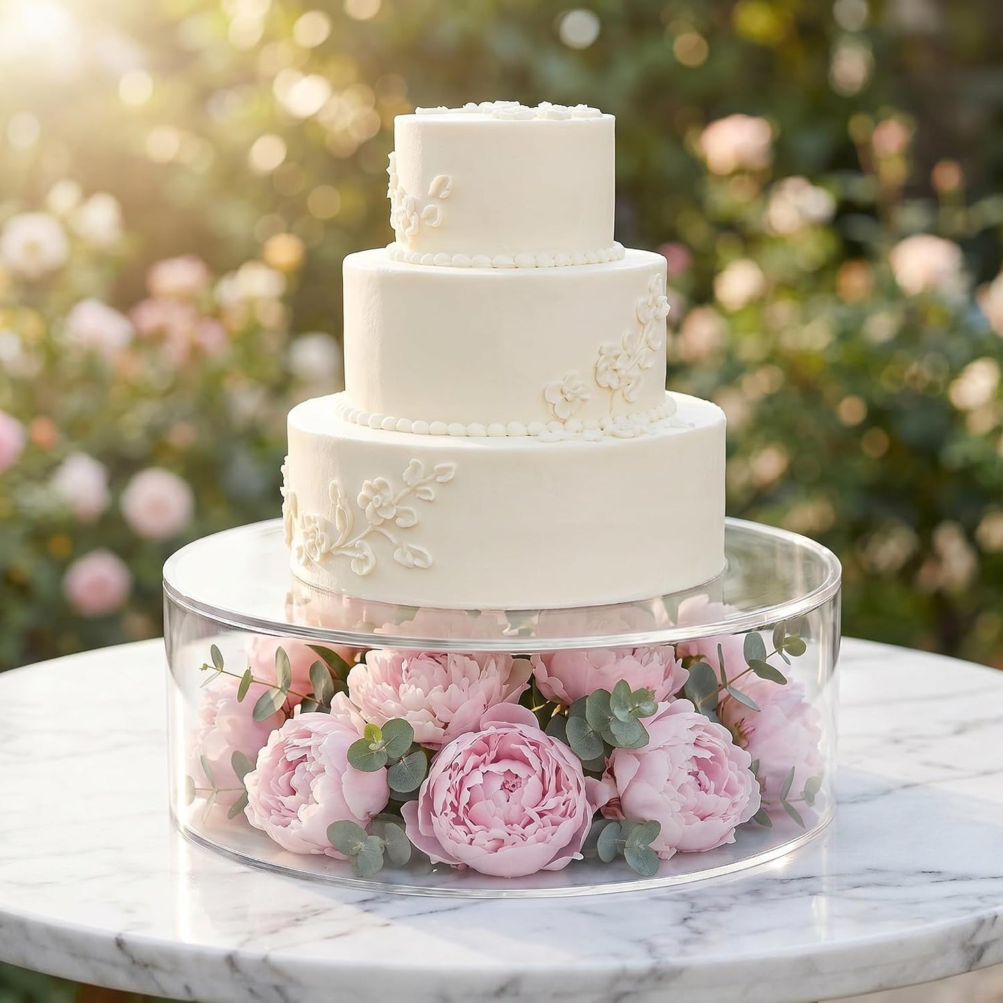 Set of 2 Clear Acrylic Fillable Cake Stand, Cake Tier Display Stand Cupcake Stand, 12 Inch & 8 Inch Round Cylinder