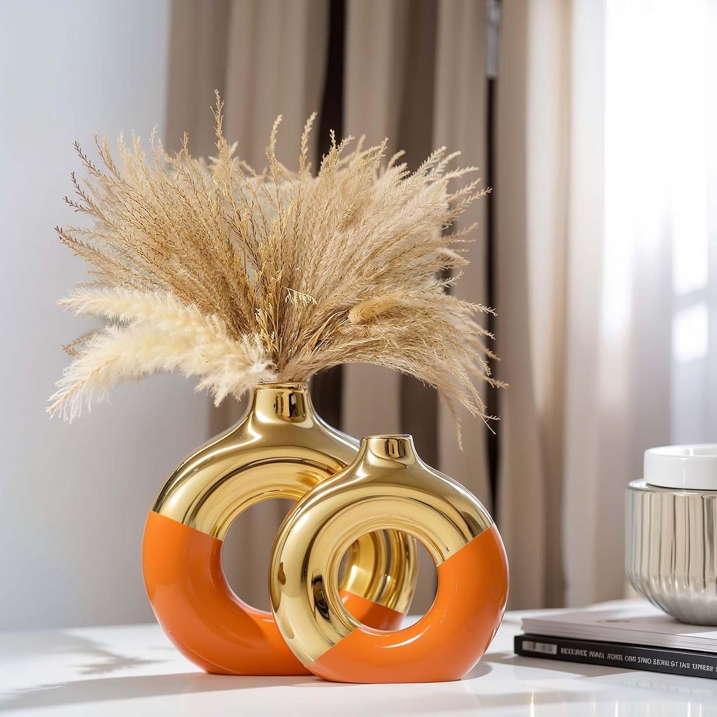 Gold Ceramic Vase / Orange / Set of 2