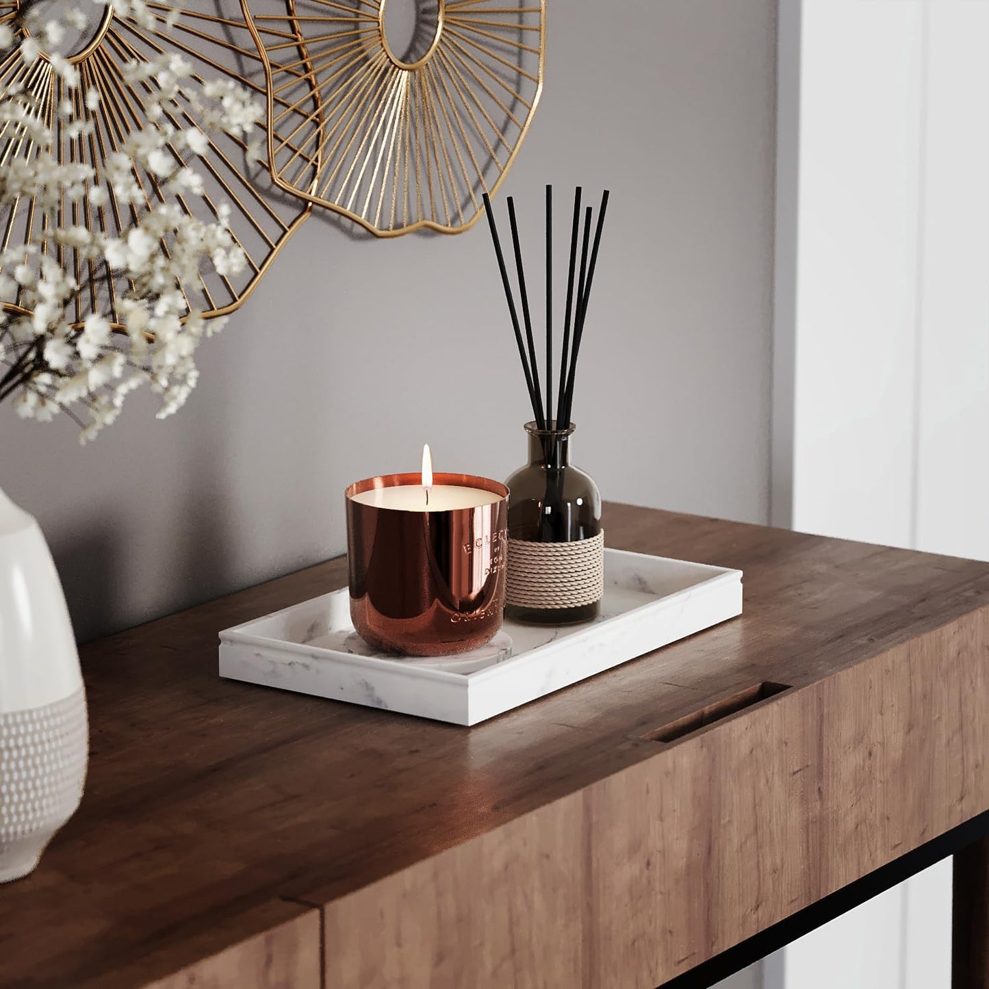 Decor Tray / Coffee Table Tray Decor / White Marble Look
