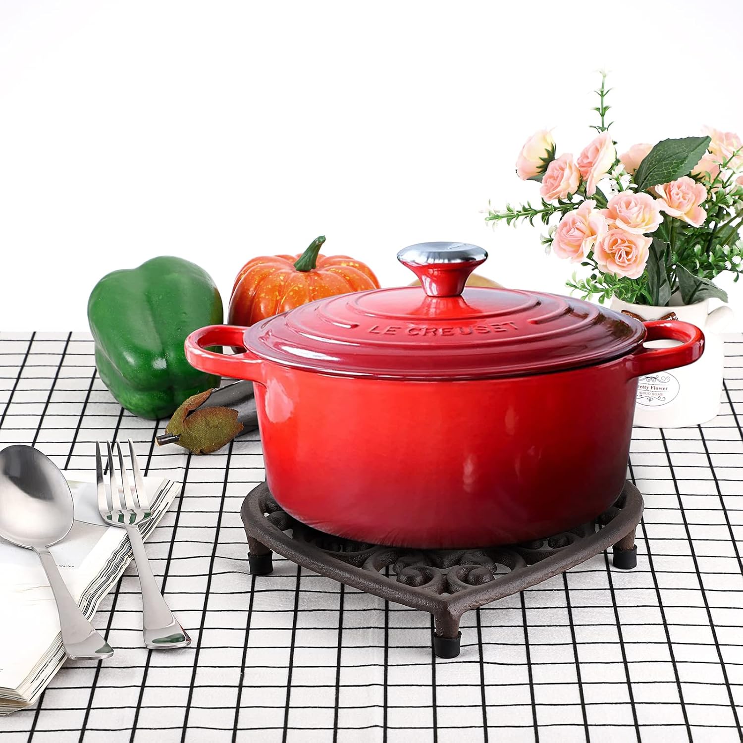 Sumnacon 2 Pcs 7.7 Inch Cast Iron Trivets - Heavy Duty Rustic Metal Hot Pot Pads, Vintage Hot Plate Trivets for Kitchen