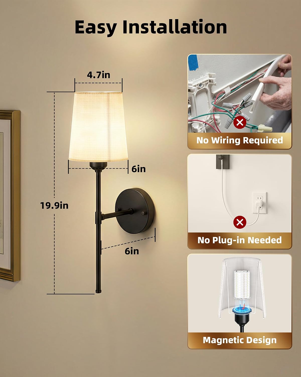 Rechargeable Wall Lights Set of 2, 7500mAh, RGB, Wireless Wall Lamps with Remote, Dimmable, Magnetic Bulbs, No-Wiring