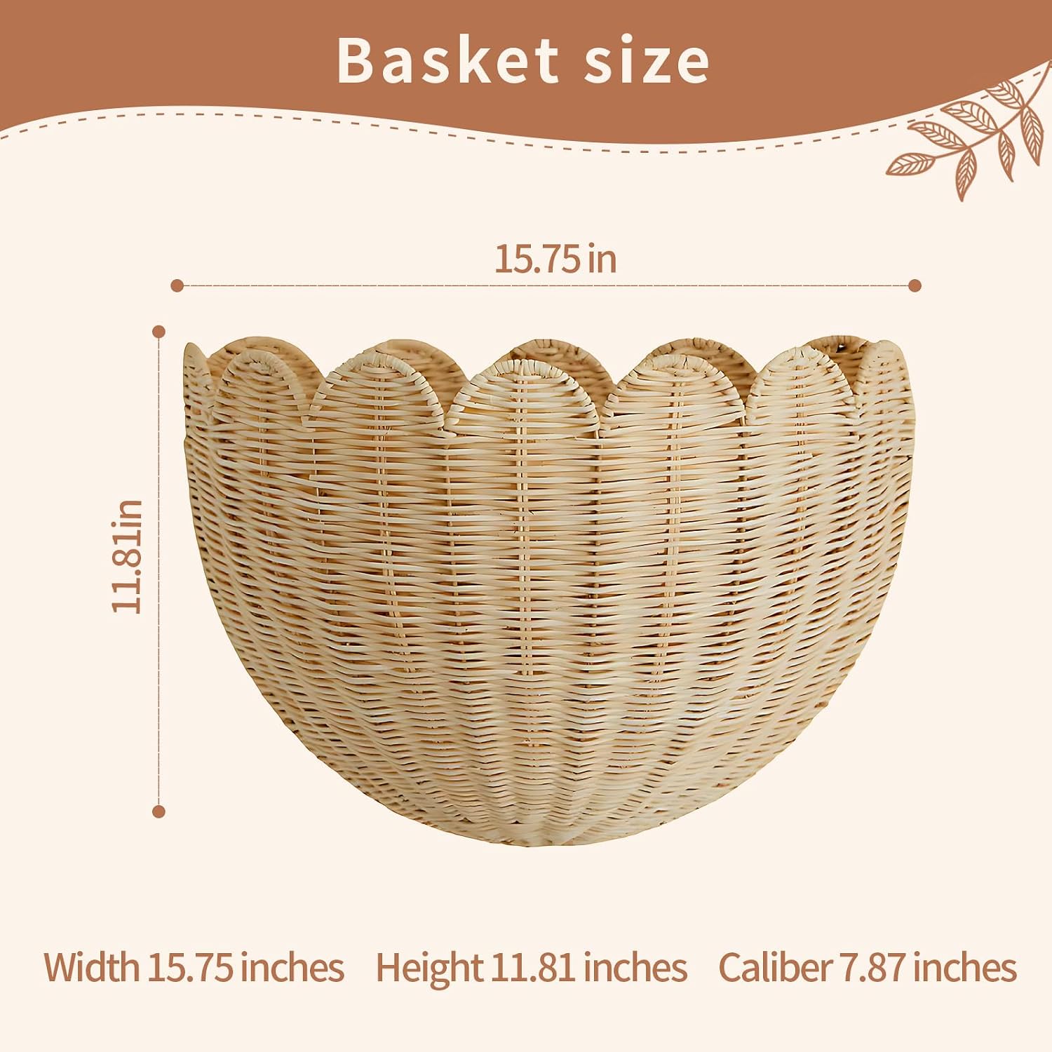 Scalloped Wicker Wall Basket / Natural