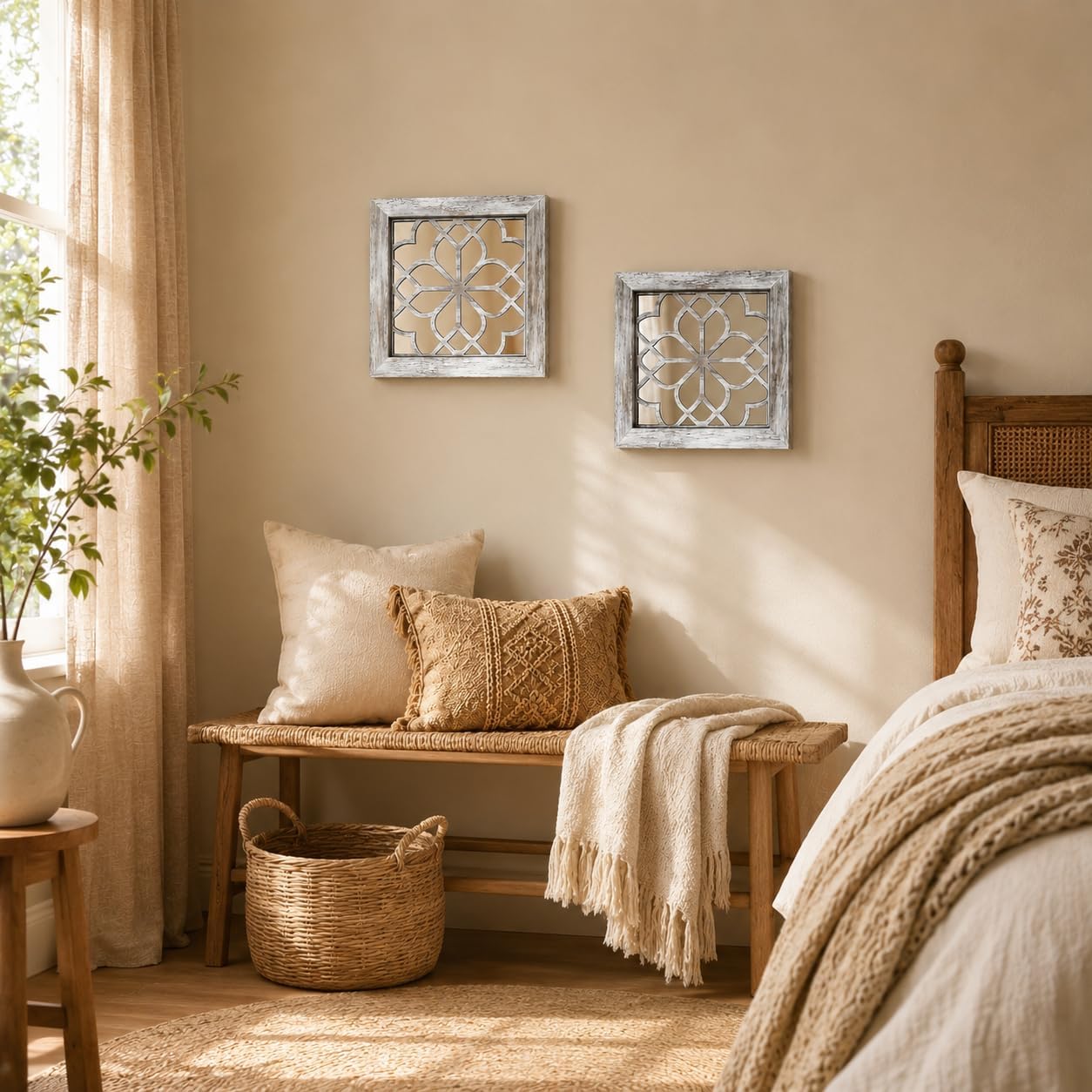 Boho Wall Mirror Decor / Grey / 12*12in / 12 x 12 / Set of 2