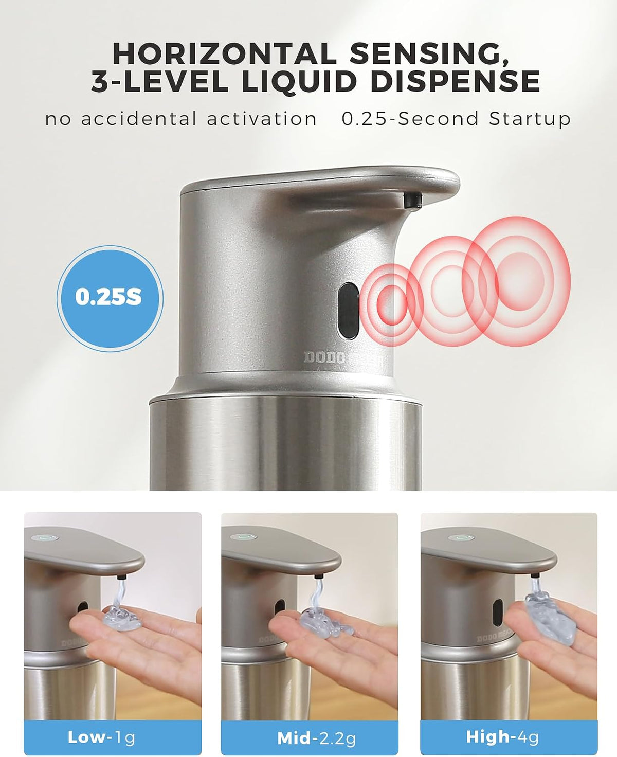 Automatic Liquid Soap Dispenser Touchless, 304 Stainless Steel Bottle Body | 16.2oz/480ml Rechargeable Dish Soap