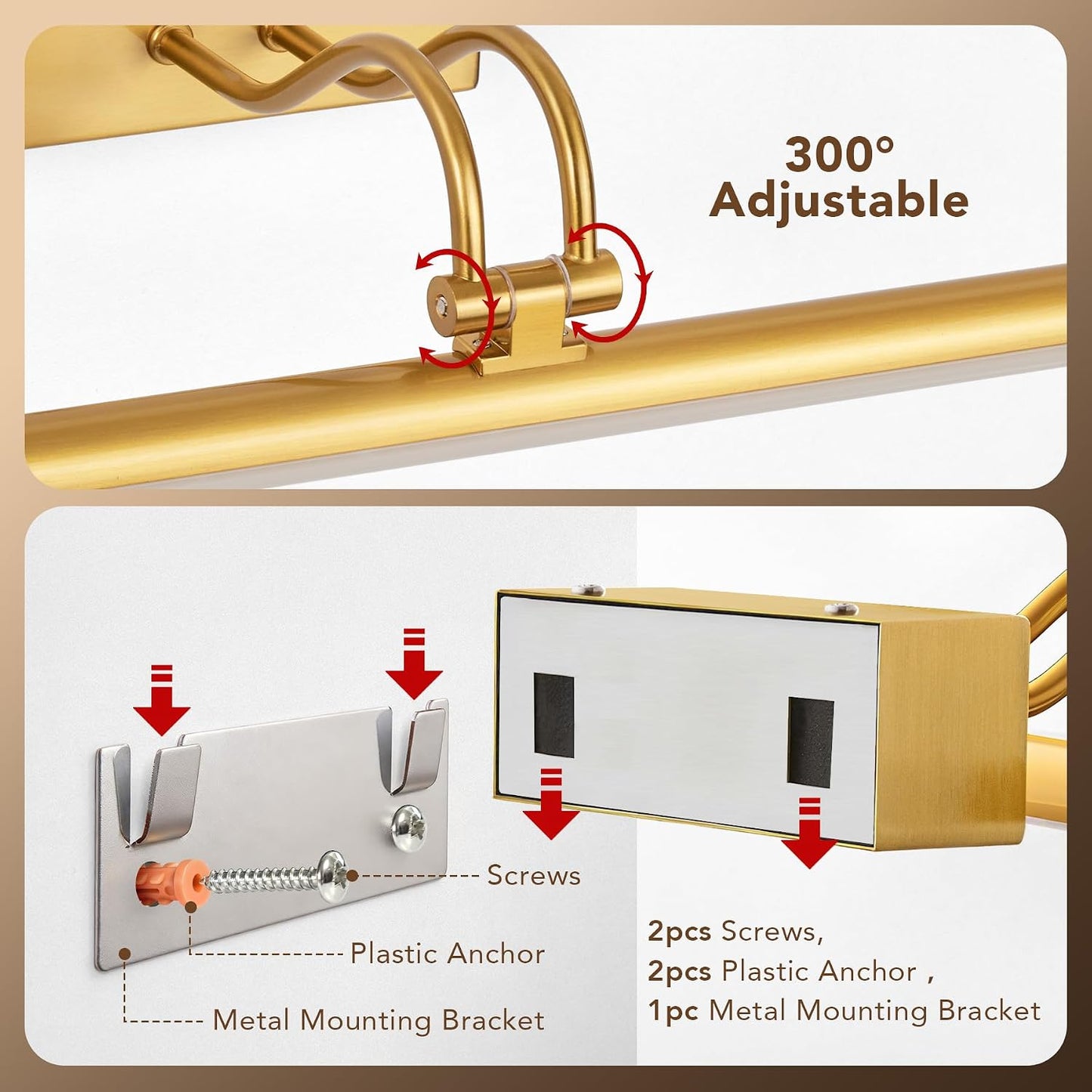 Picture Light for Wall,5000mAh Wireless Wall Light,16" Art Light,Brass | Rechargeable Photo Lights,Remote Timer and