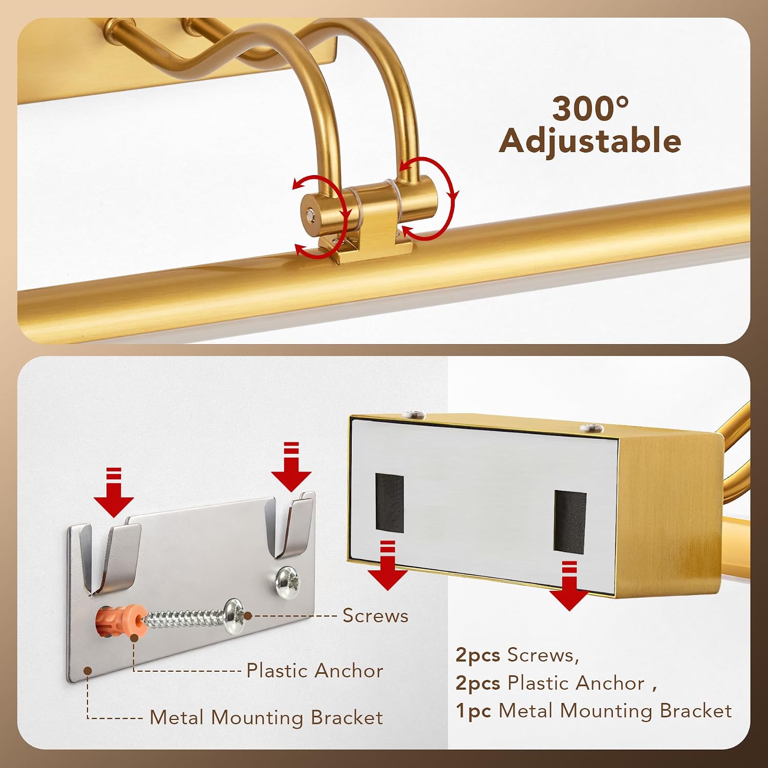 Picture Light for Wall,5000mAh Wireless Wall Light,16" Art Light,Brass | Rechargeable Photo Lights,Remote Timer and