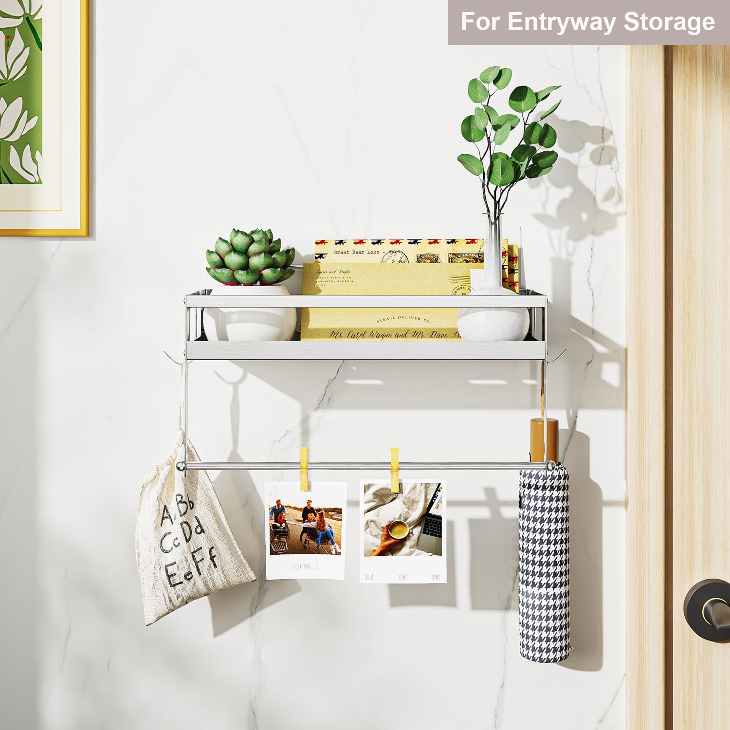 Paper Towel Holder with Shelf, Adhesive Wall Mount, Brushed Nickel | SUS304 brushed finish, 2in1 design Adhesive or