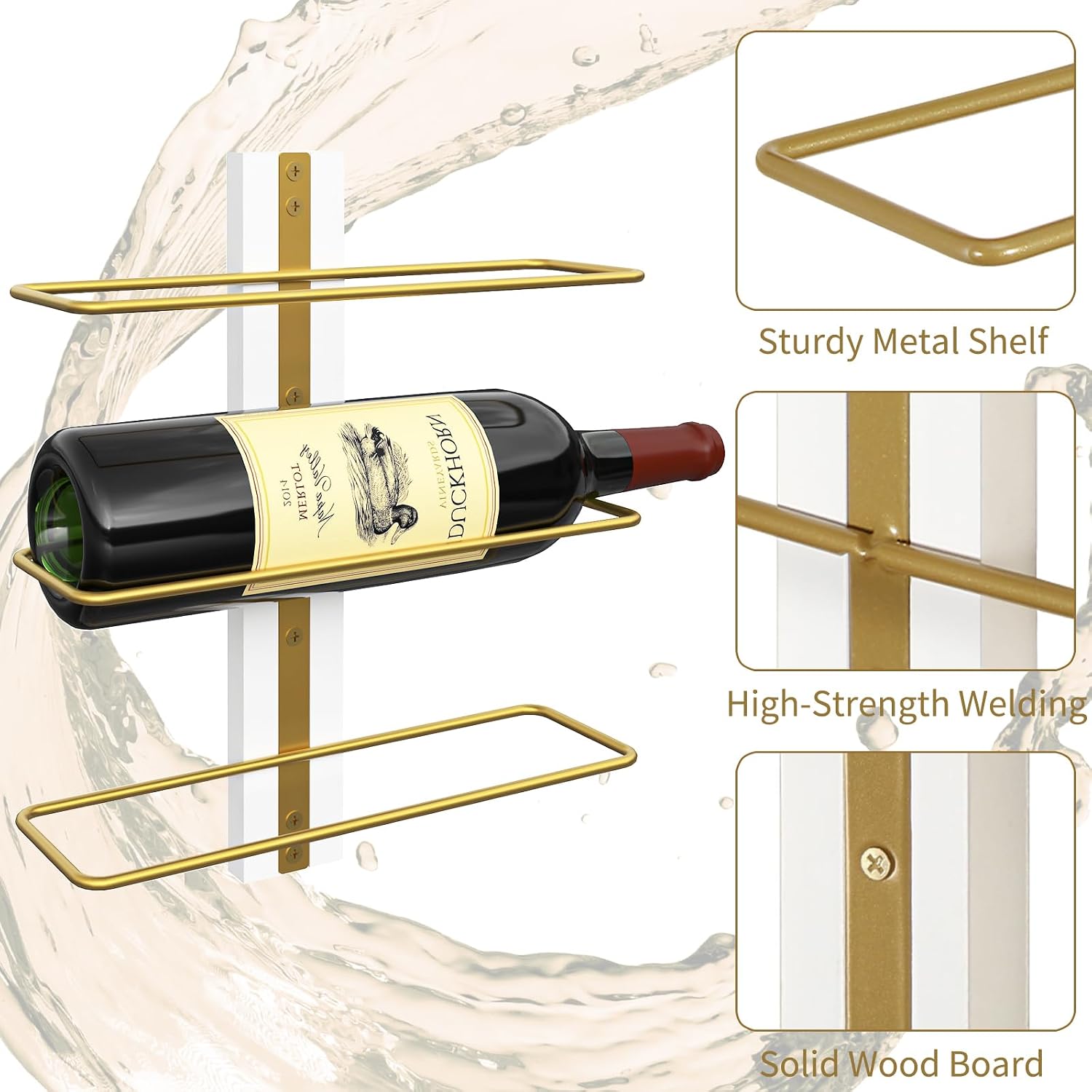 B4Life Wall-Mounted Wine Rack, 12 Bottles Wood & Metal Storage Dark Yellow | Dining Rooms, Kitchens, Home Bars