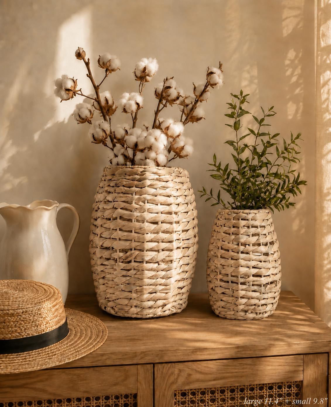 Hand-Woven Boho Front Door Basket for Flowers / Set of 2