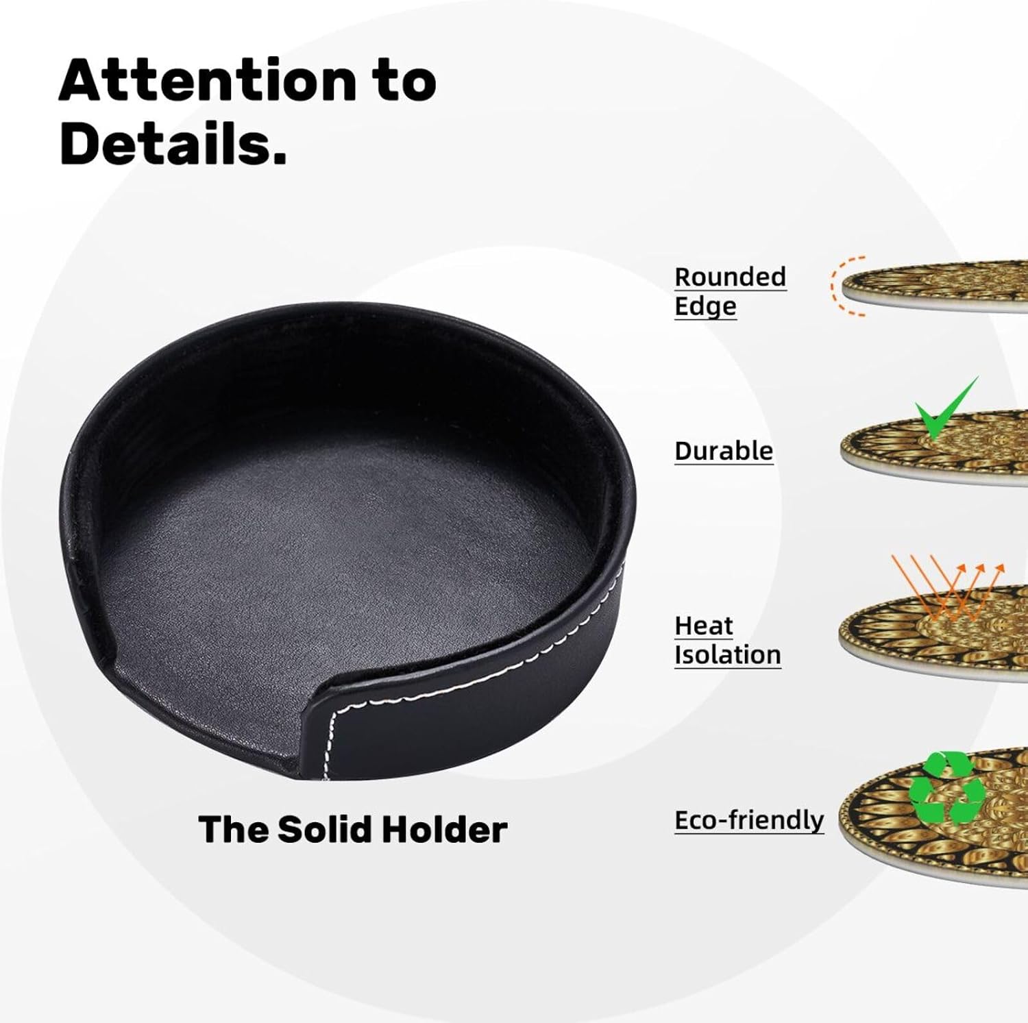 Holder Stand / Pu Leather Absorbent Coasters / Set of 6