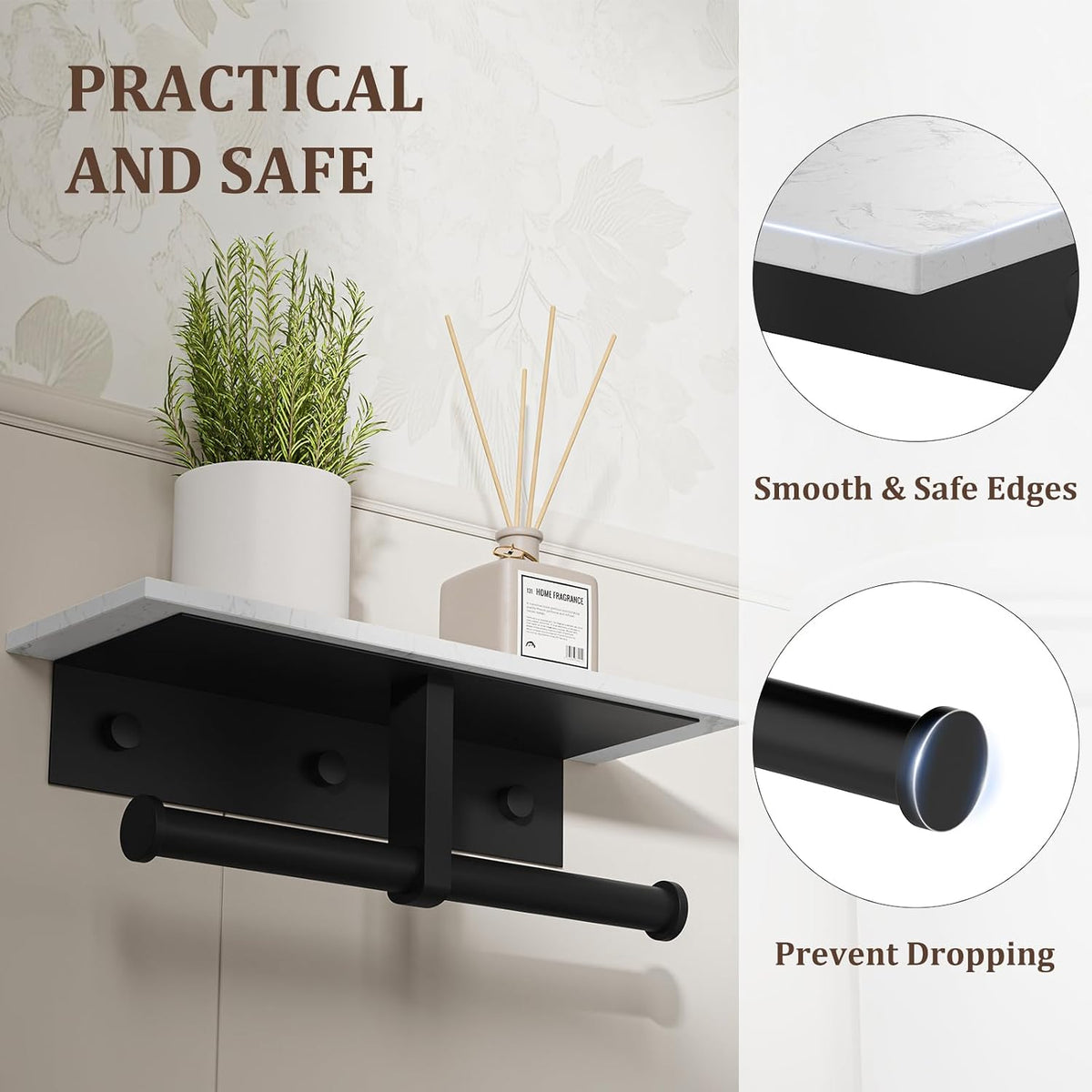 BWE Double Toilet Paper Holder with Shelf Wall Mounted Tissue Roll Holder | Commercial Toilet Paper Dispenser for