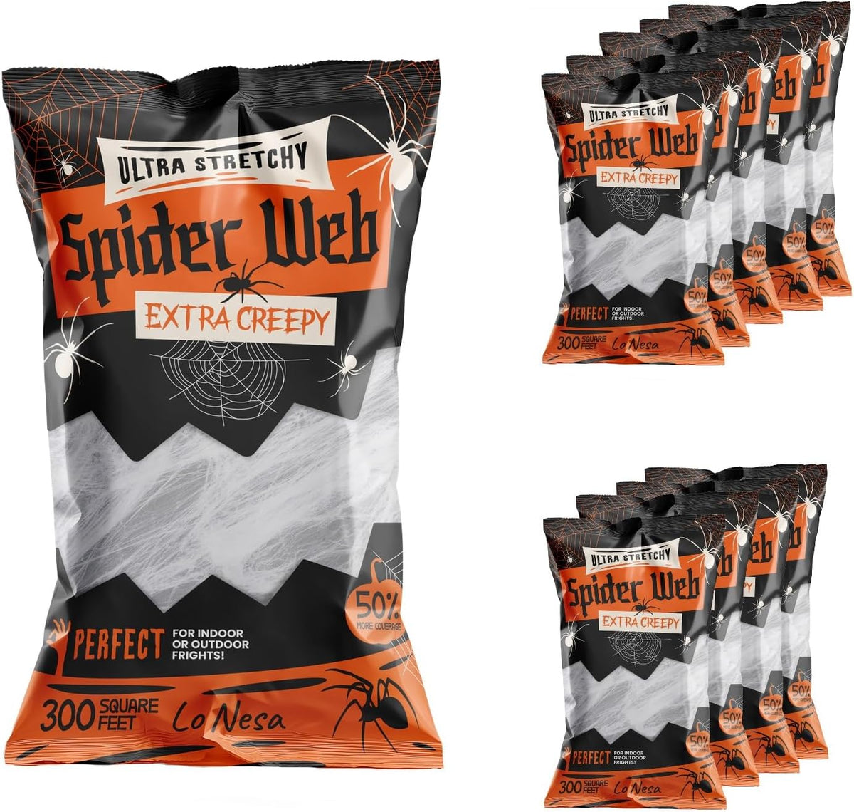 3,000 Sq. Ft Coverage, Indoor & Outdoor Use, Creepy Spiders Included, Garden Decor (10 Packs of 300 Square Feet)