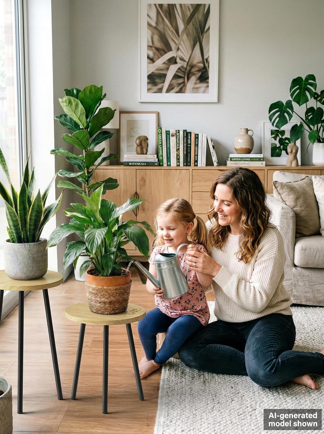 Plant Stand Indoor Tall: Wood Plant Stand 2 Pack Mid Century Modern Decor | Small Round Plant Table for Indoor Plants