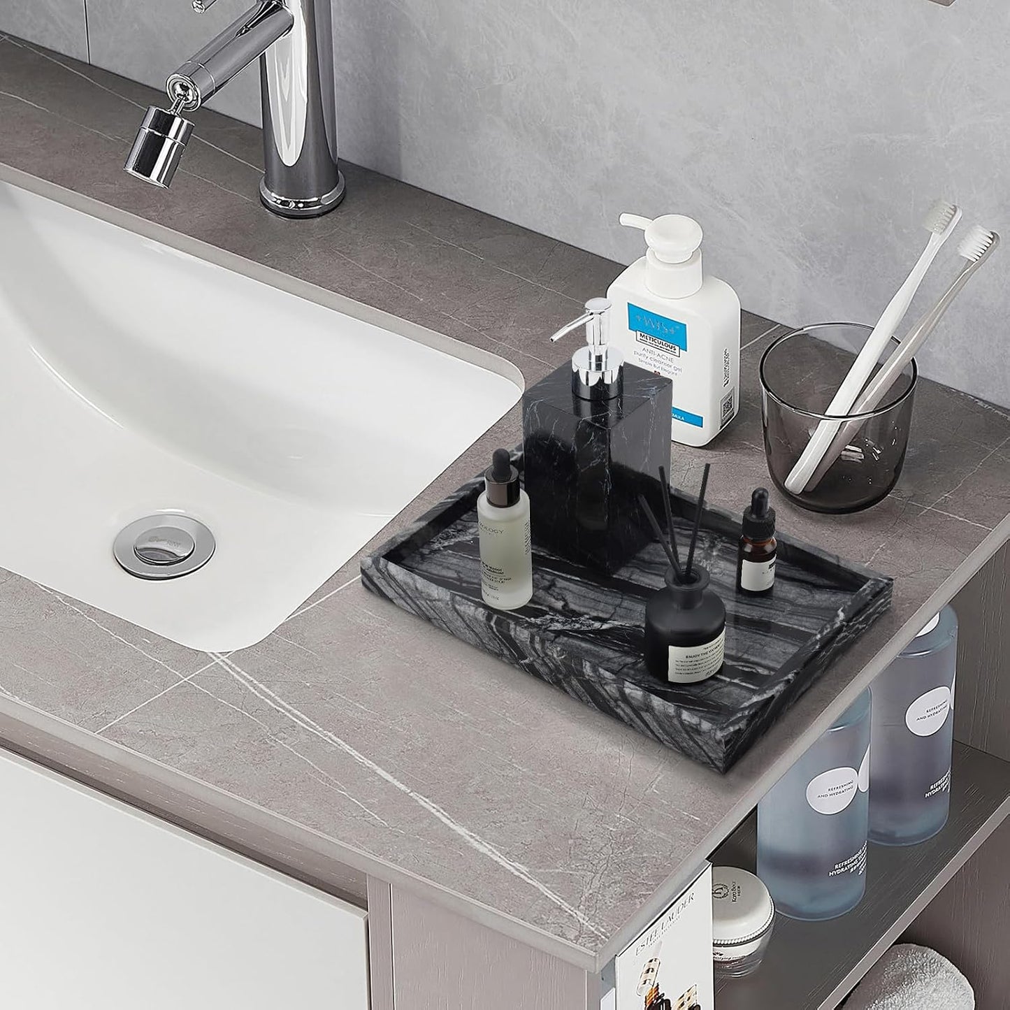 Real Marble Tray / Wood Grain / 12 x 8 x 1.2 / Natural