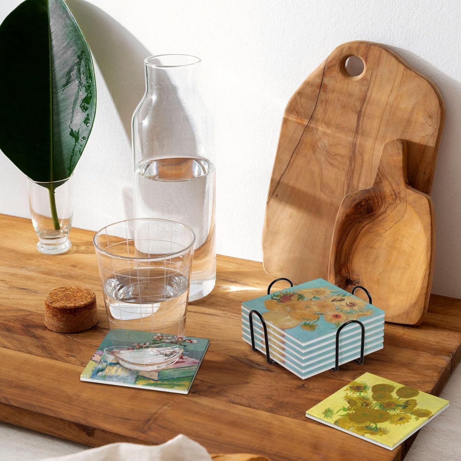 Absorbent Ceramic Coasters for Drinks / Square - Van Gogh - 2 / Set of 6