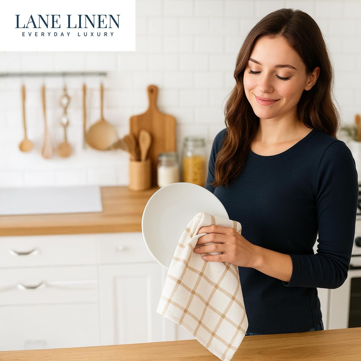 LANE LINEN Kitchen Towels & Dishcloths Set of 12-100% Cotton, Quick-Drying 18” x 28” Absorbent Dish & Tea Towels, Soft