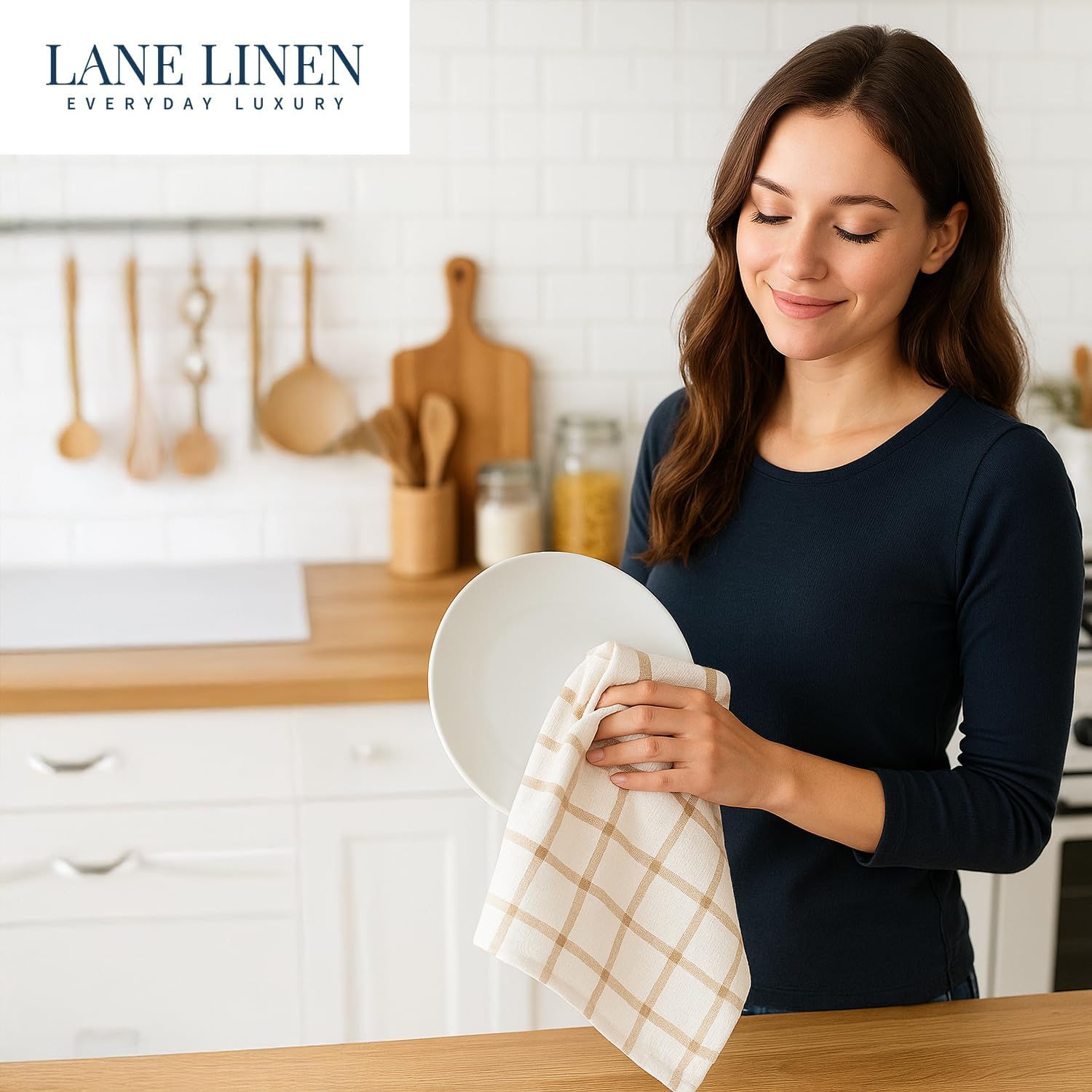 LANE LINEN Kitchen Towels & Dishcloths Set of 12-100% Cotton, Quick-Drying 18” x 28” Absorbent Dish & Tea Towels, Soft