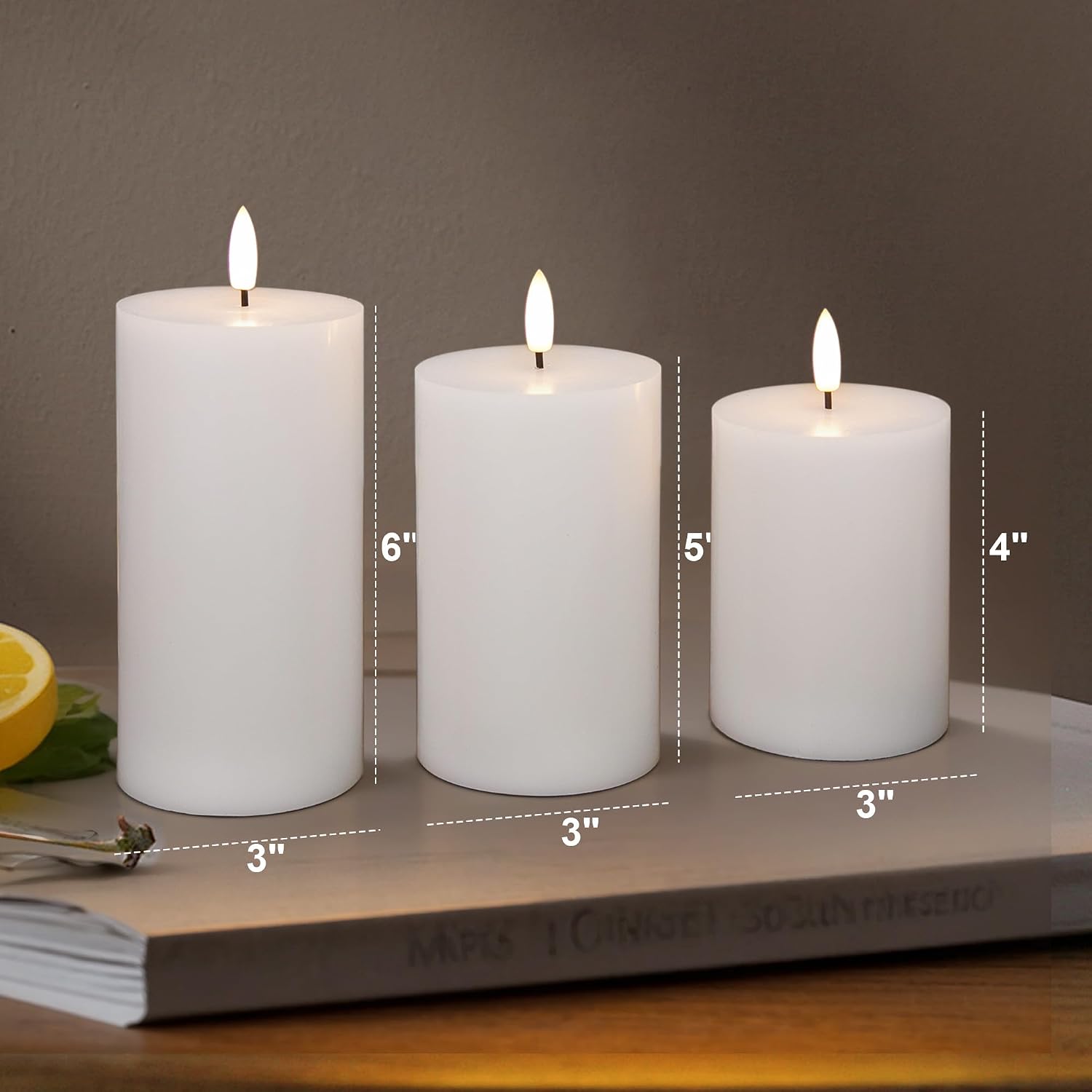 Flameless Pillar Candles Battery Operated Remote Timer Set of 3 | White Flickering LED Candles, Real Wax, Warm Flame