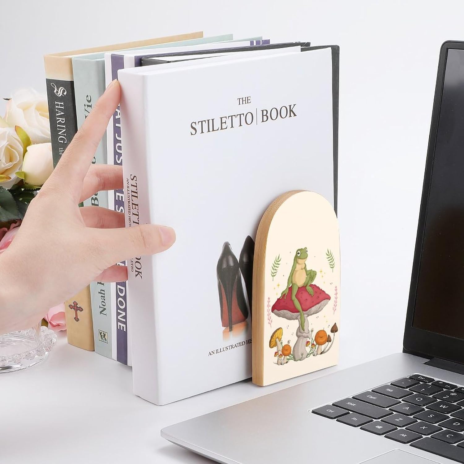 Mushrooms Print Small Non-Slip Book Stoppers Wood