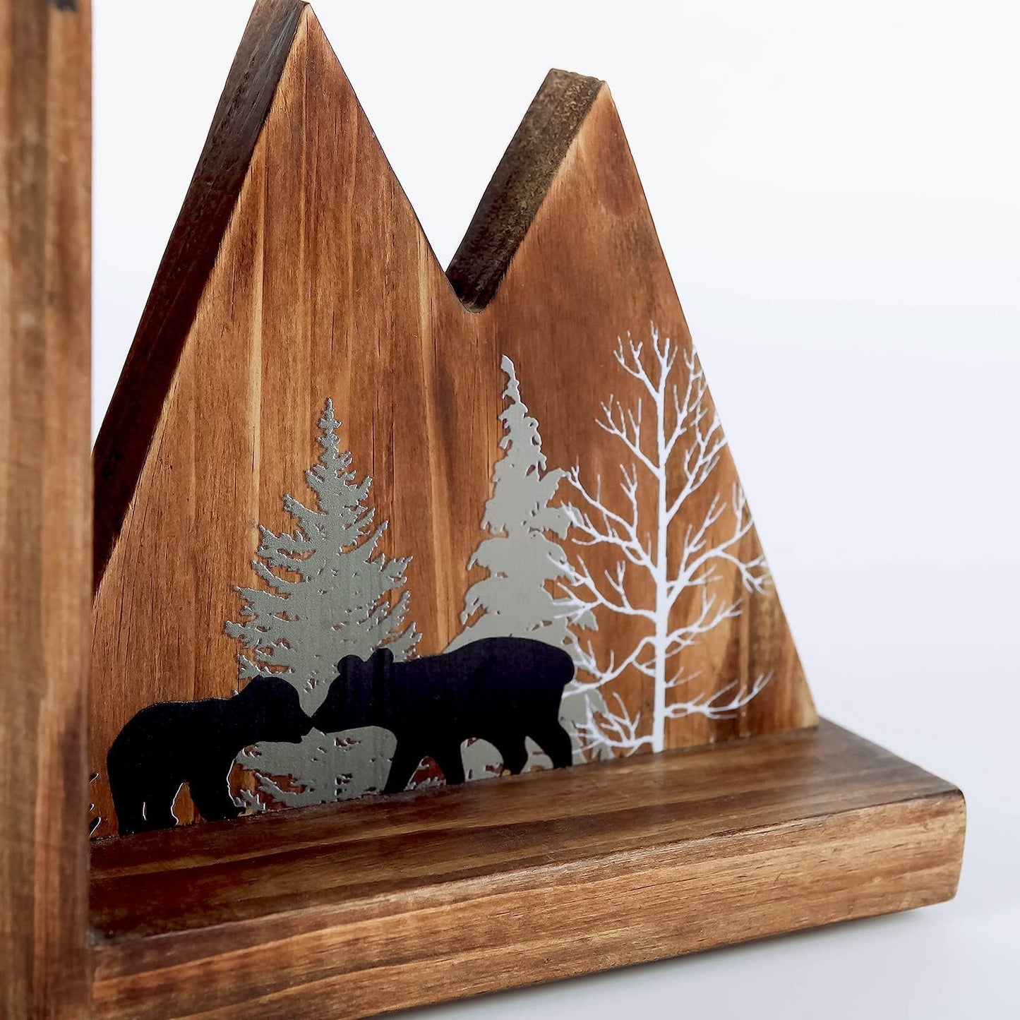 Heavy Duty Non Slip Rustic Woodland Mountain Wood Bookend Book Ends Book Stoppers for Cabin / Bear