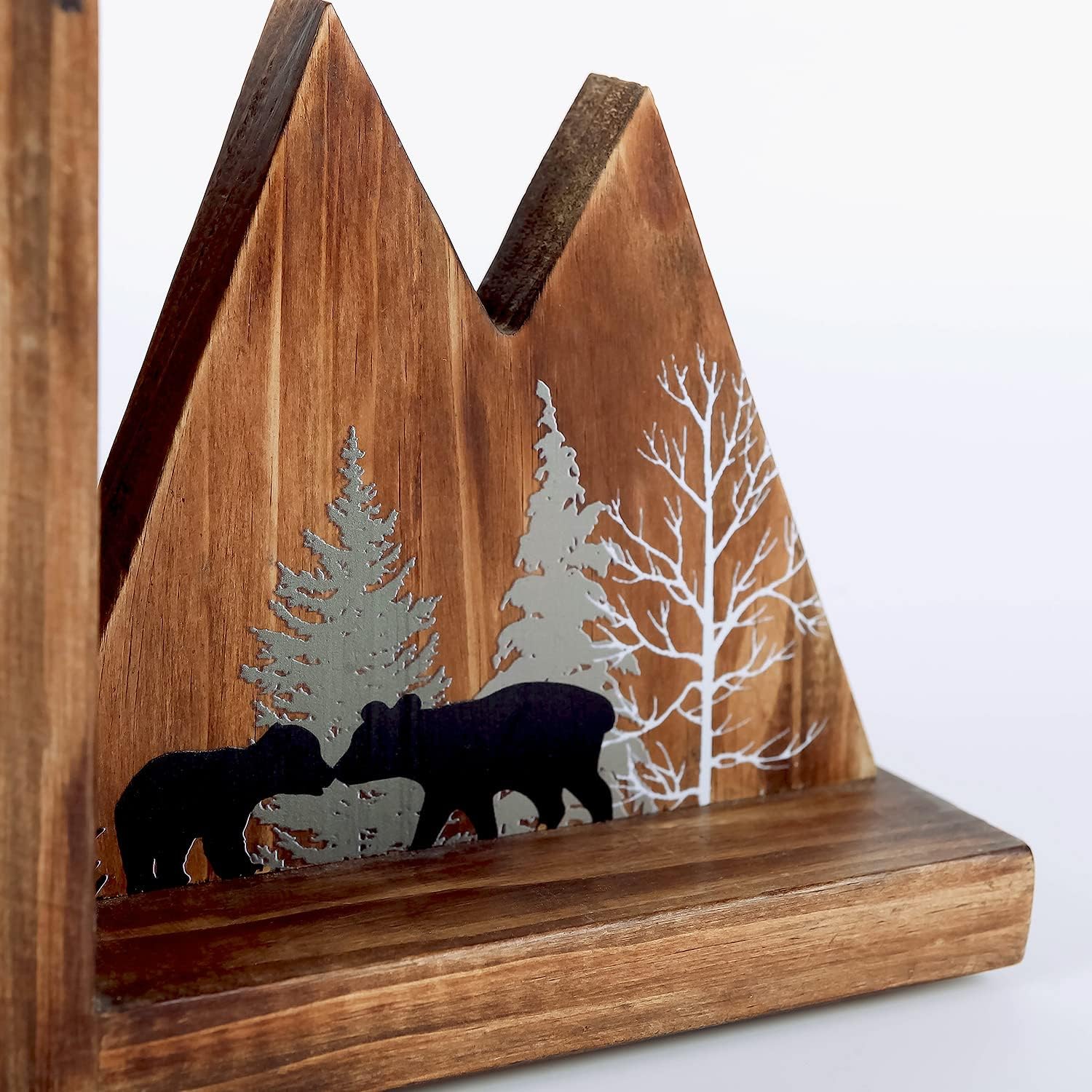 Heavy Duty Non Slip Rustic Woodland Mountain Wood Bookend Book Ends Book Stoppers for Cabin / Bear
