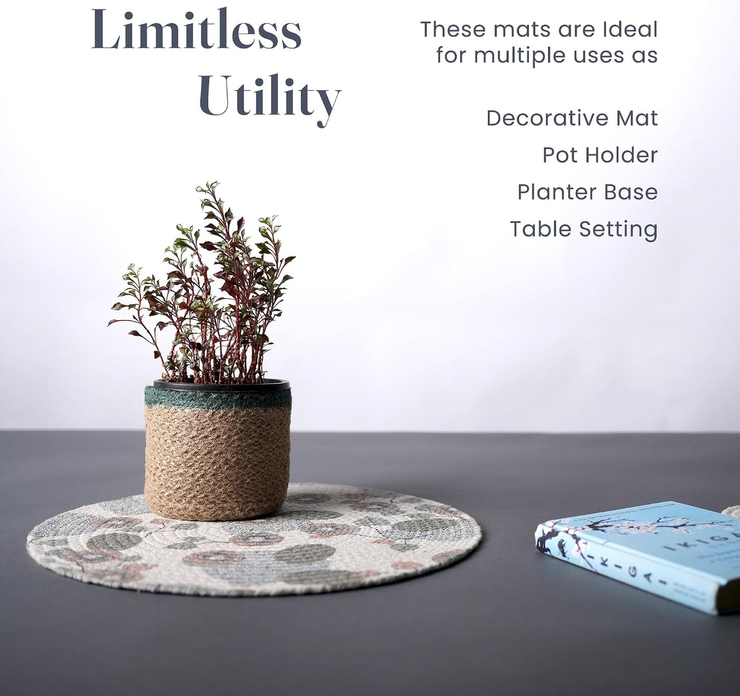 The Fine Living Braided Cotton Placemats, Round Table Mats, Set of 6,13.5" | Washable Anti-Slip Heat Resistant Braided